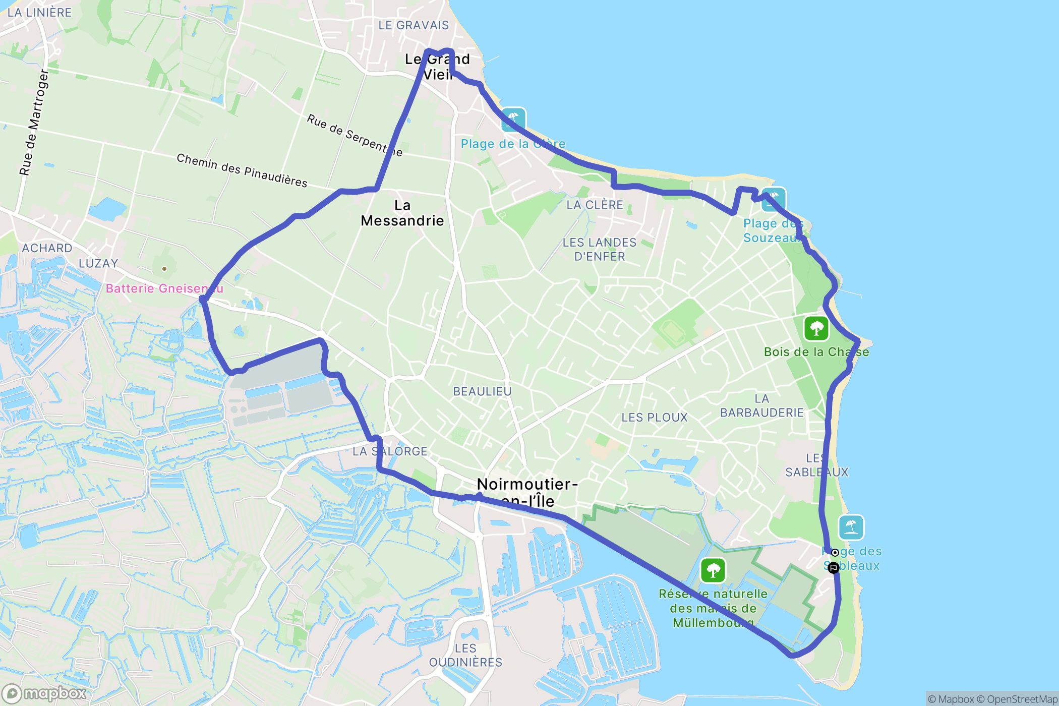 Noirmoutier-en-l'Île : carte du parcours de randonnée - France