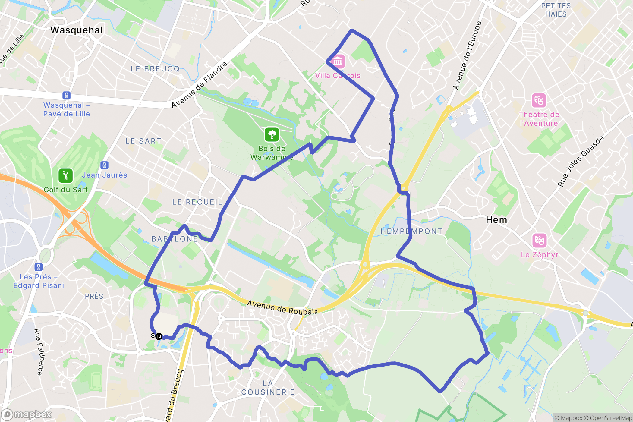 Villeneuve-d'Ascq : carte du parcours de randonnée - France