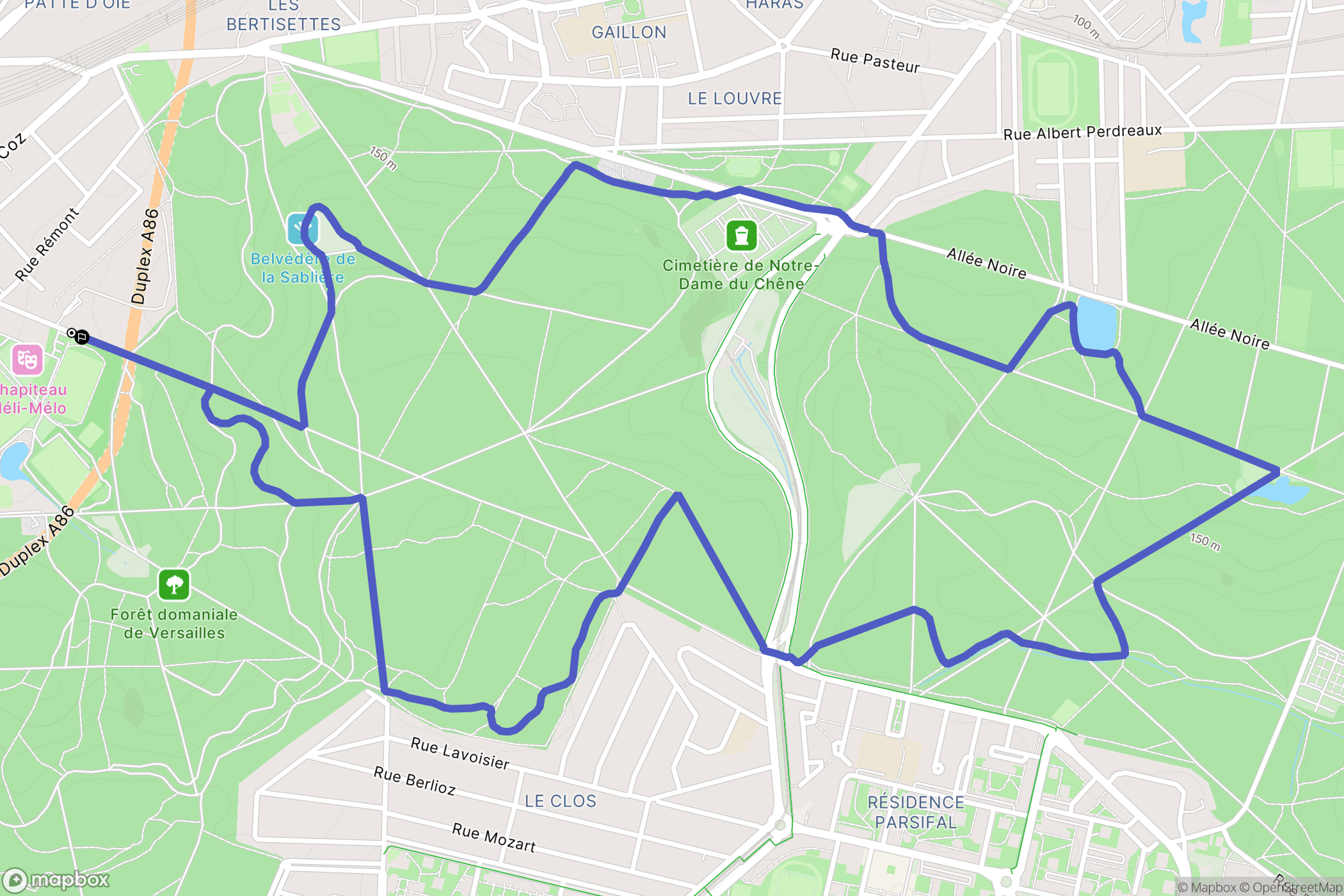 Versailles : carte du parcours de randonnée - France