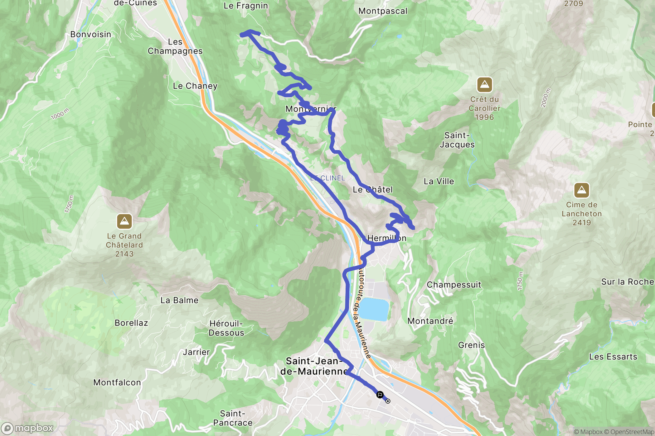 Saint-Jean-de-Maurienne : carte du parcours de randonnée - France