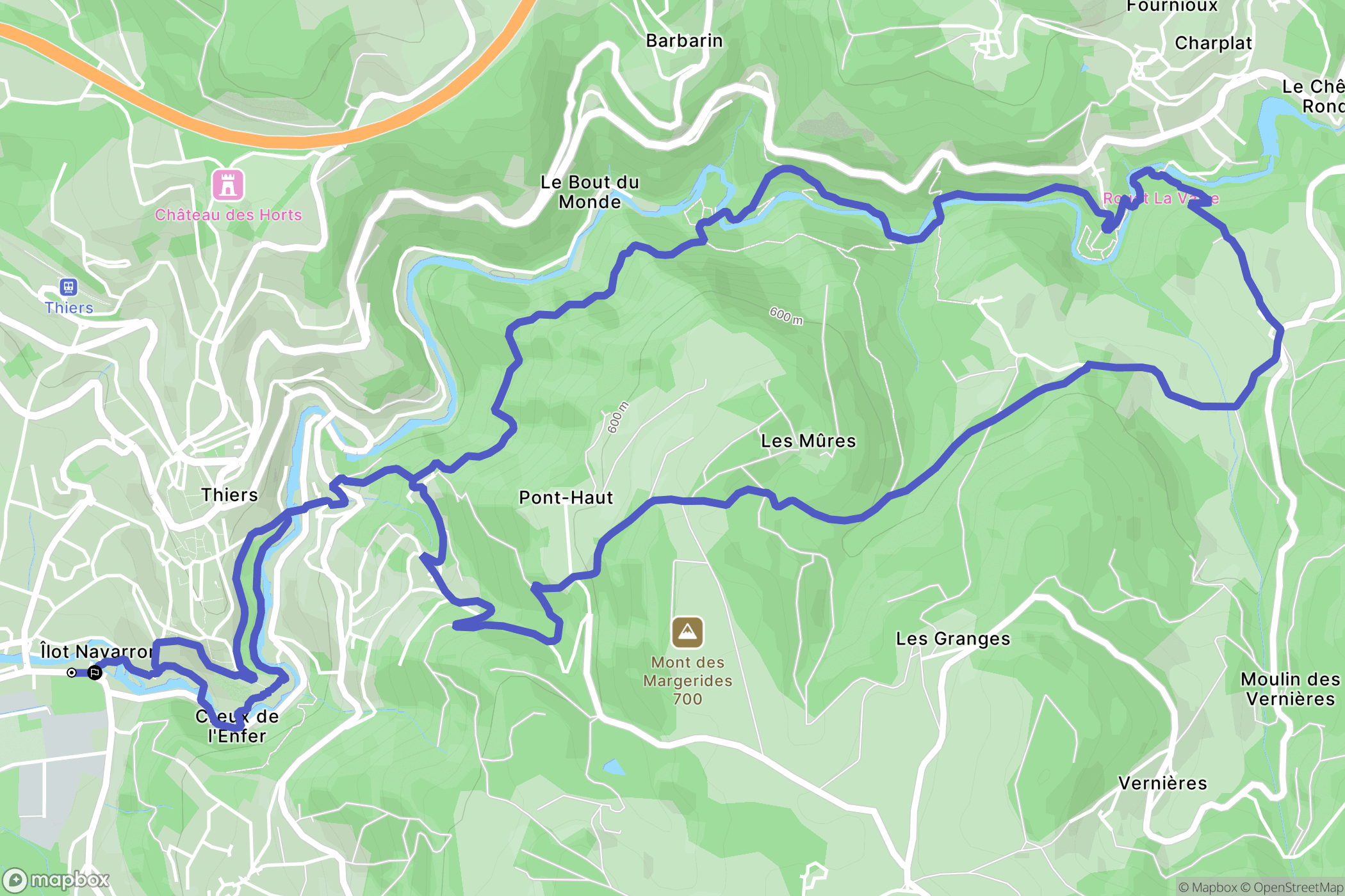 Thiers : carte du parcours de randonnée - France
