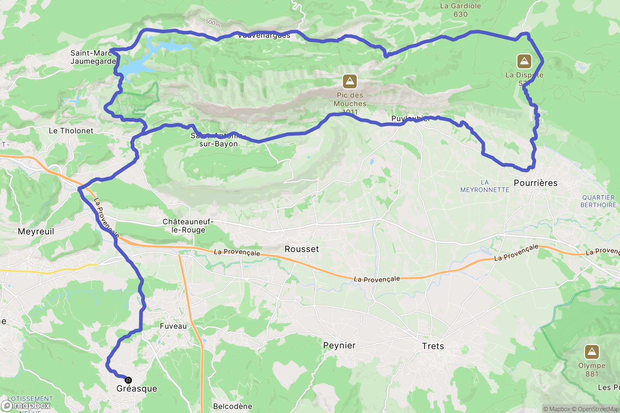 Gréasque : carte du parcours de randonnée - France