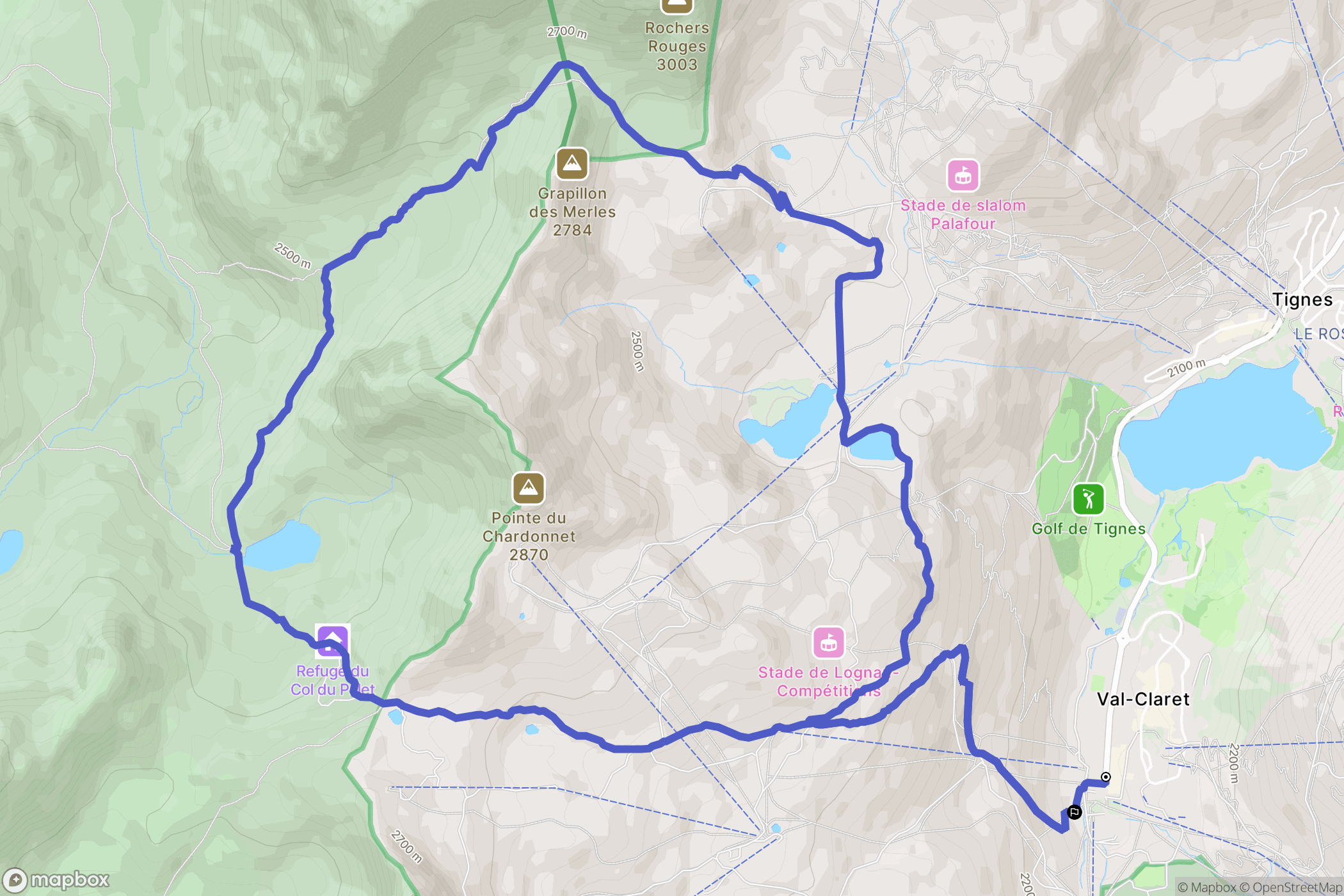 Tignes : carte du parcours de randonnée - France
