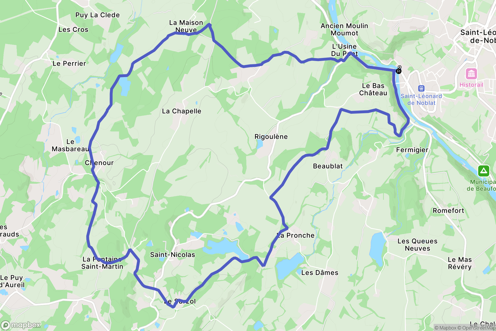 Saint-Léonard-de-Noblat : carte du parcours de randonnée - France