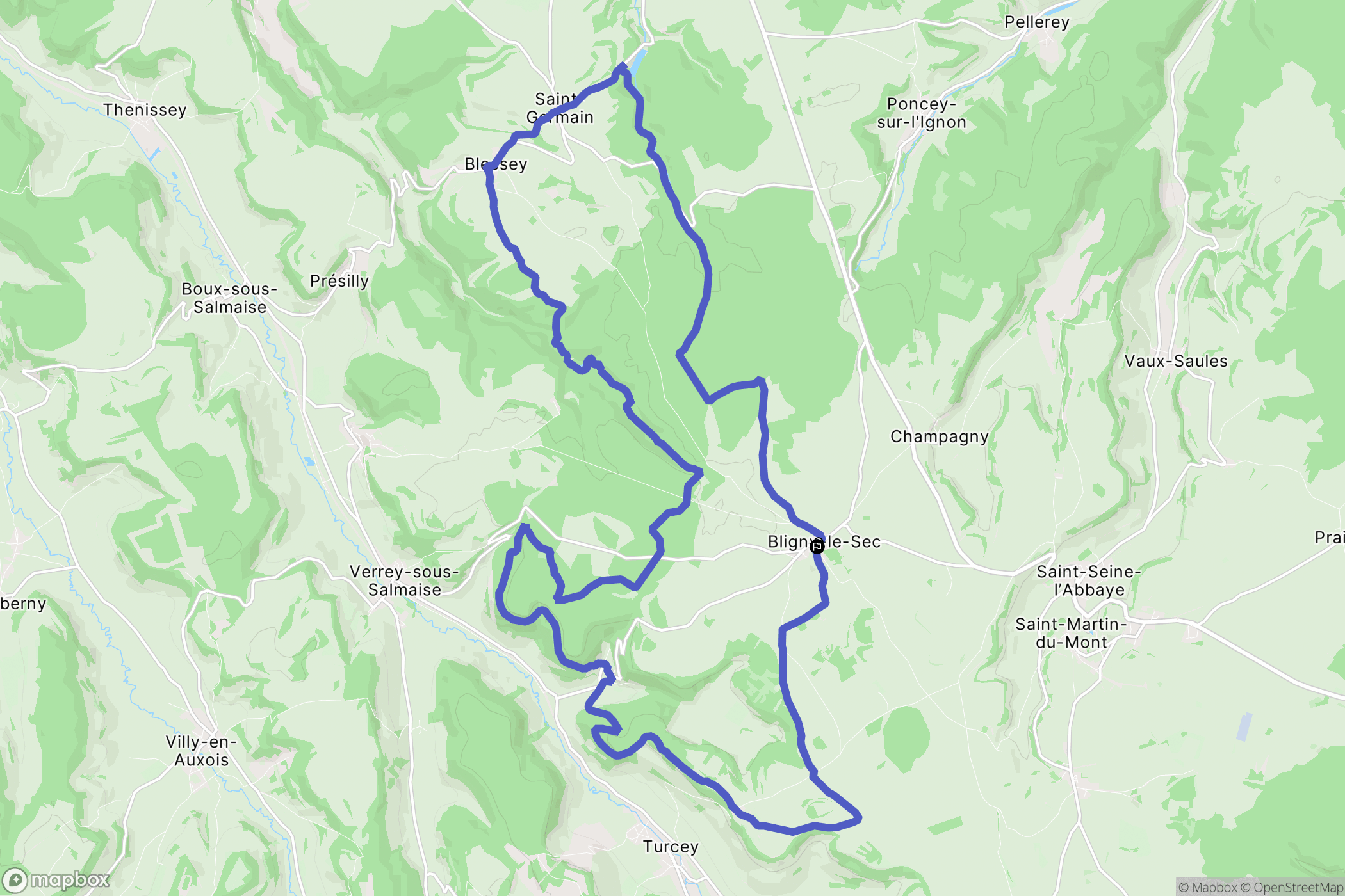 Bligny-le-Sec : carte du parcours de randonnée - France