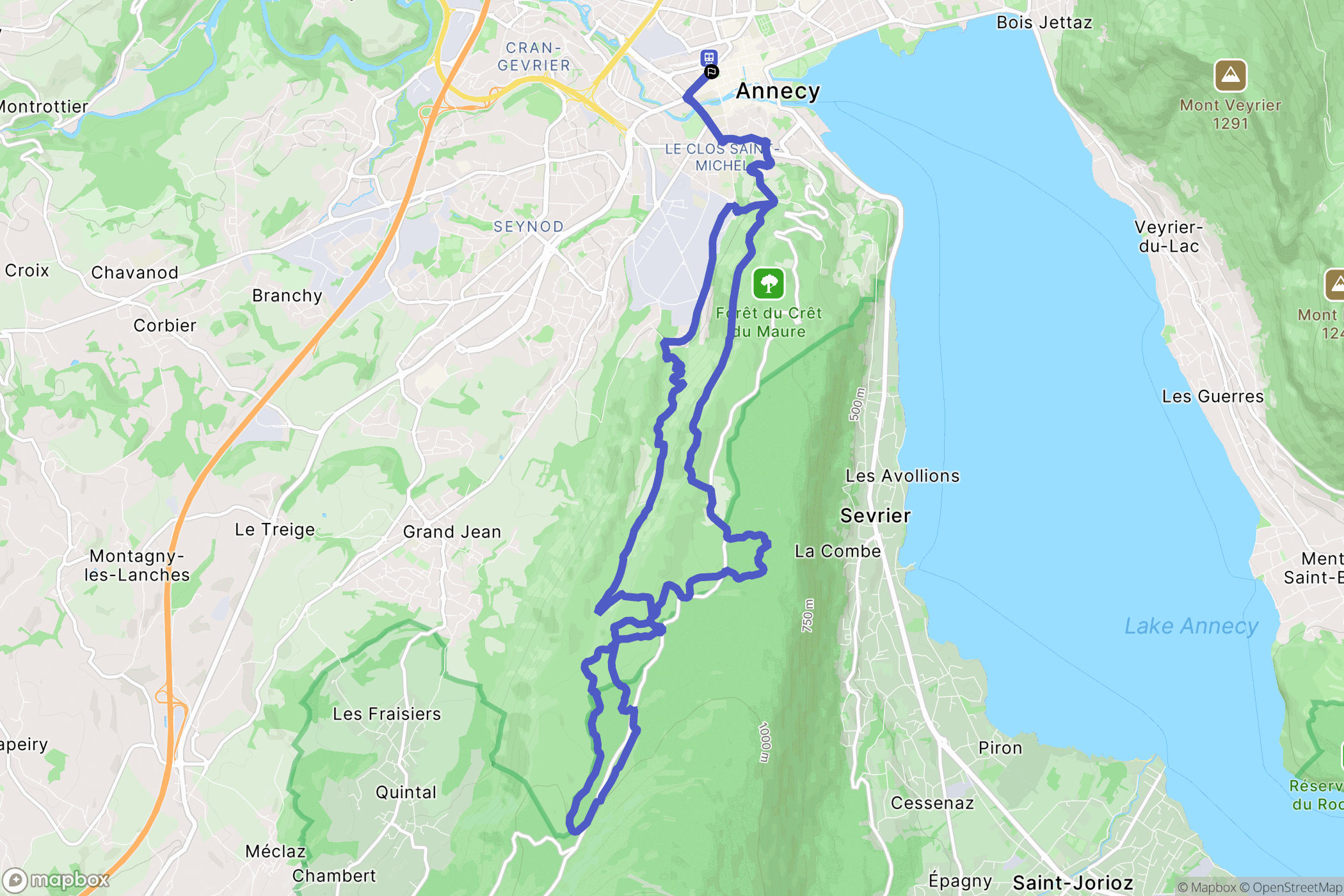 Annecy : carte du parcours de randonnée - France