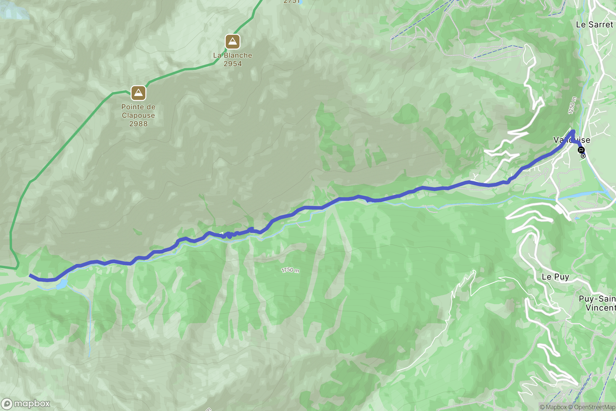 Vallouise-Pelvoux : carte du parcours de randonnée - France