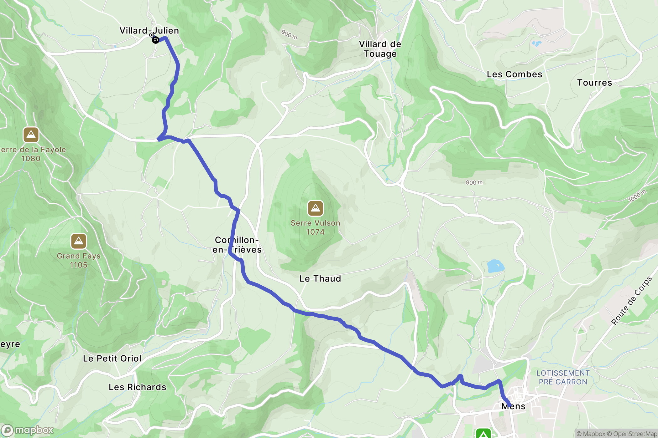 Cornillon-en-Trièves : carte du parcours de randonnée - France