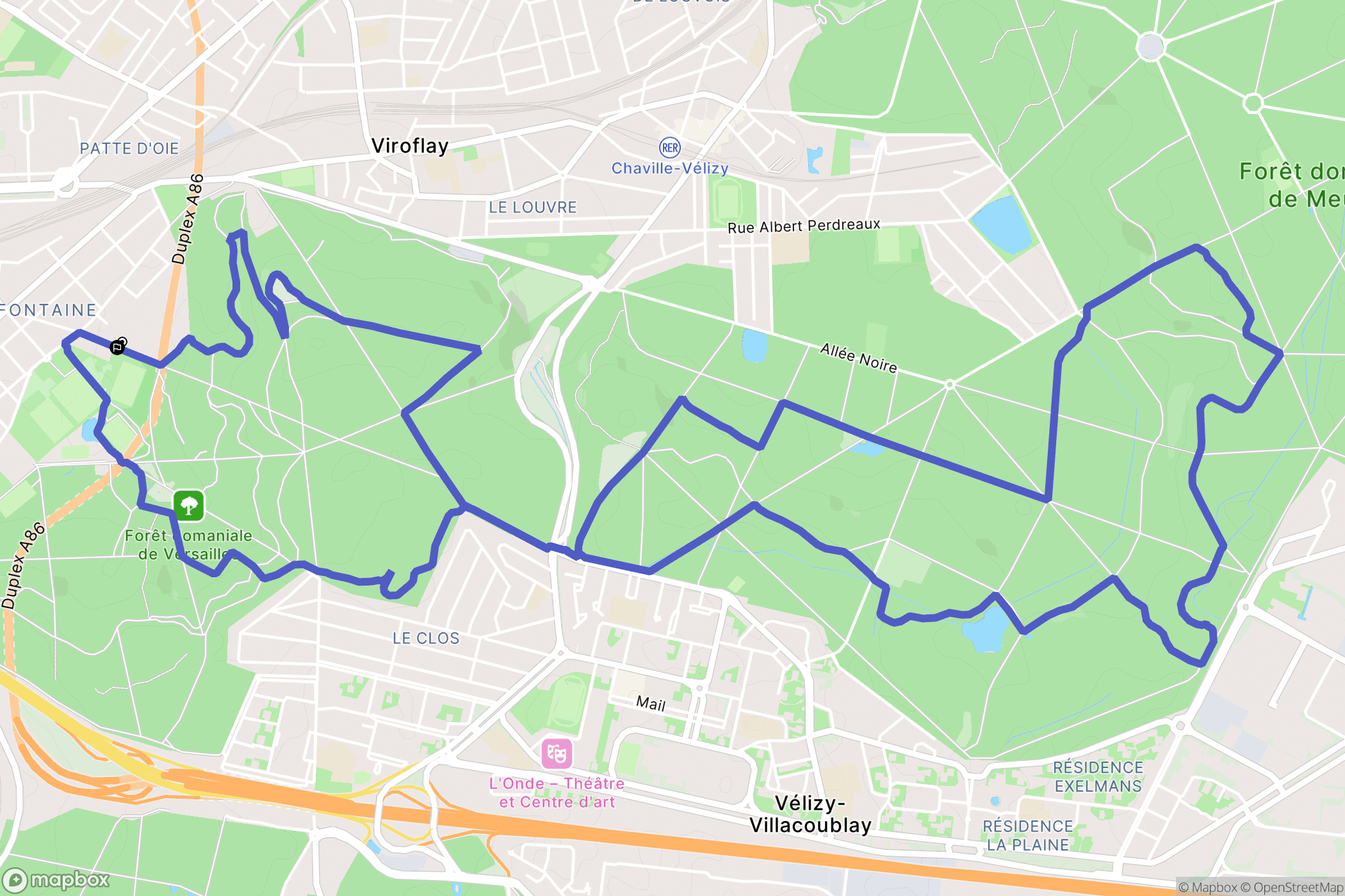 Versailles : carte du parcours de randonnée - France