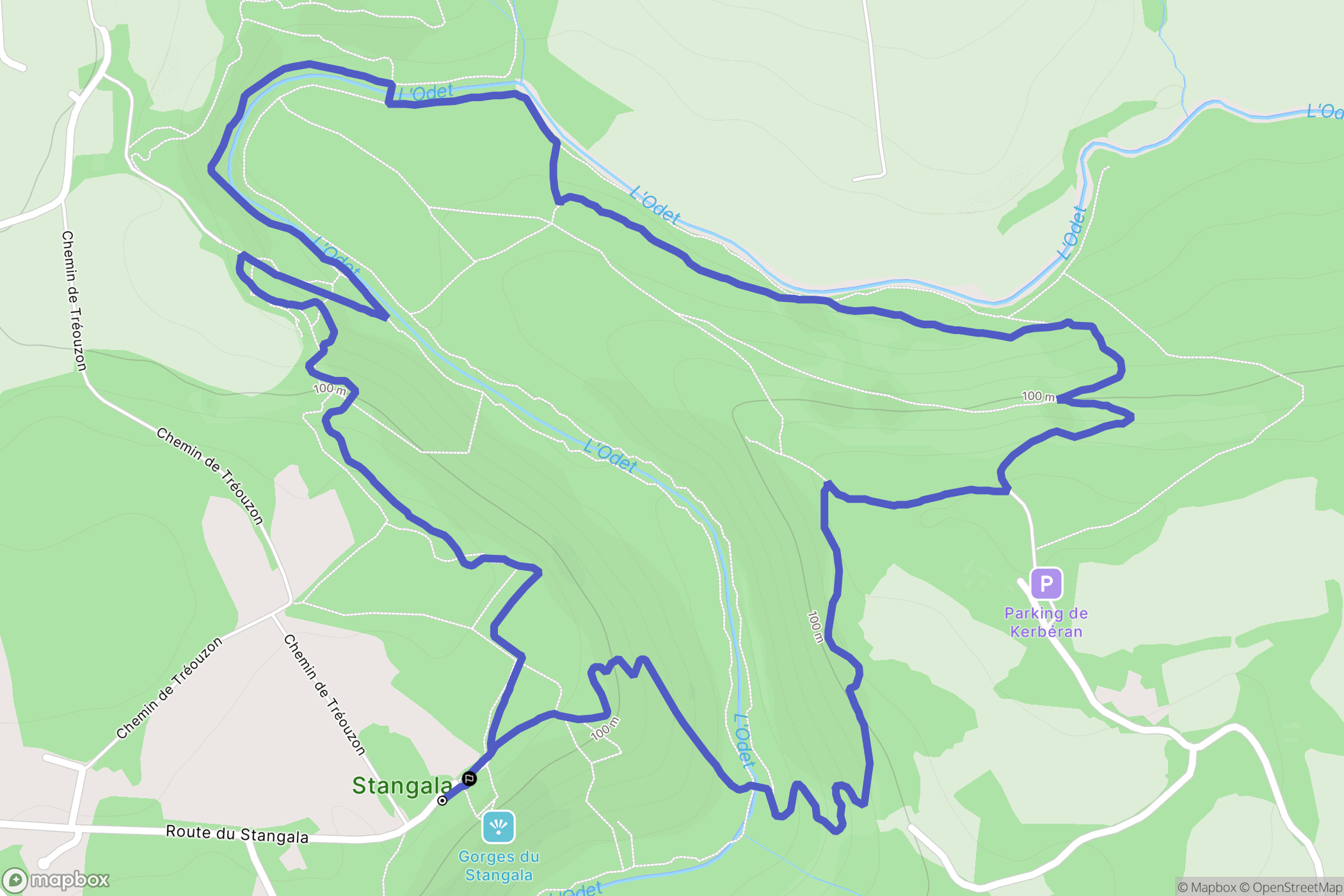 Quimper : carte du parcours de randonnée - France