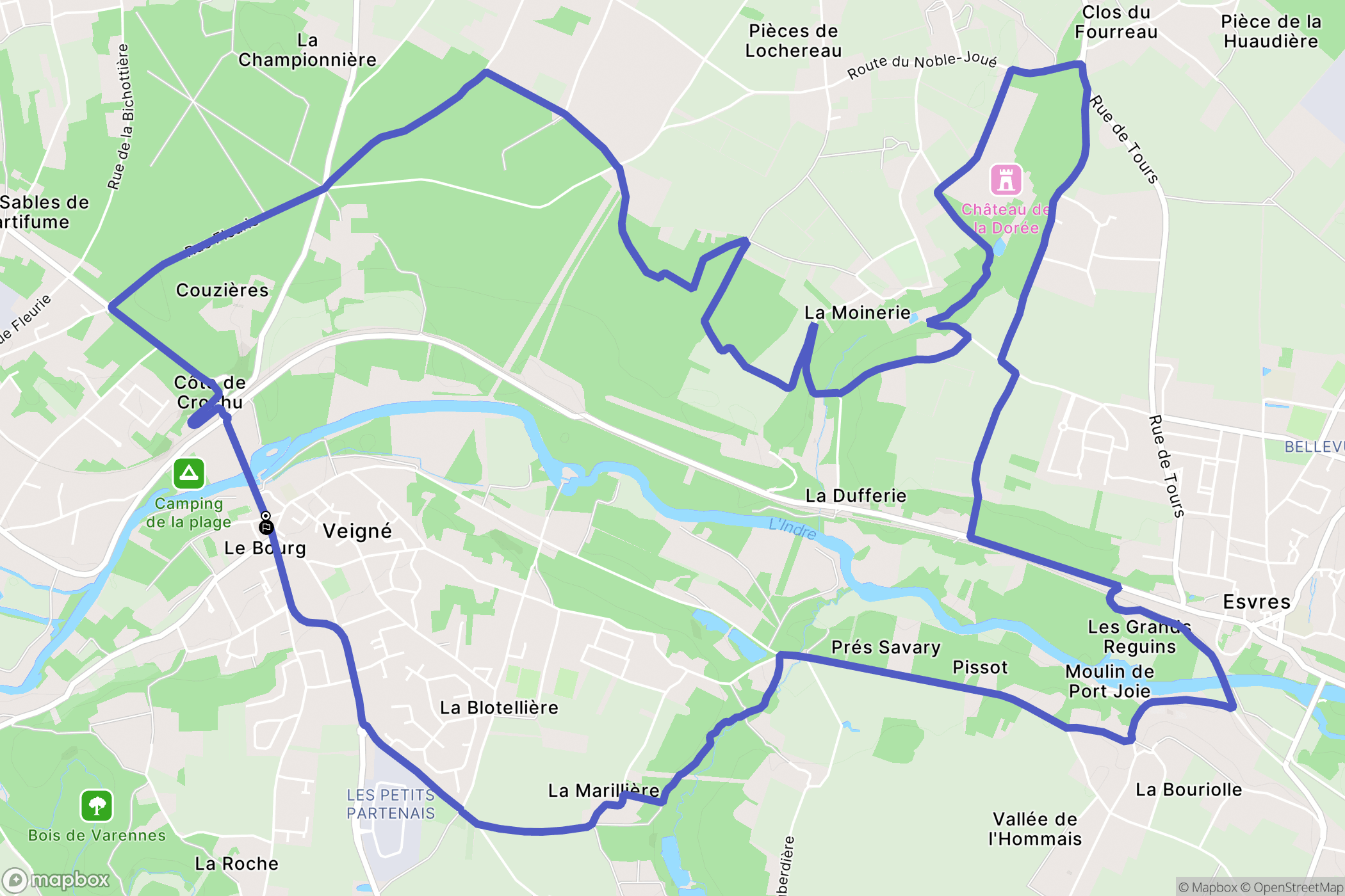 Veigné : carte du parcours de randonnée - France
