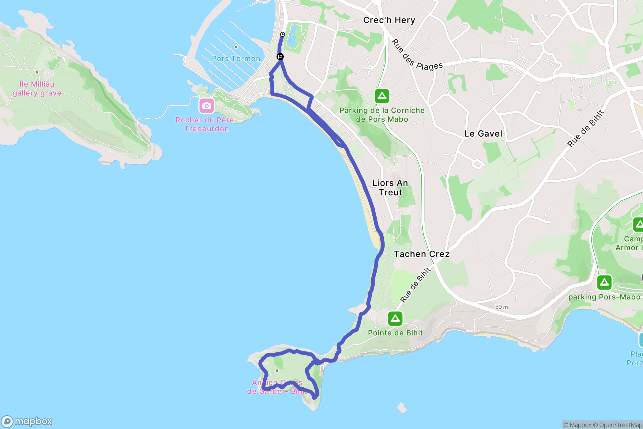 Trébeurden : carte du parcours de randonnée - France