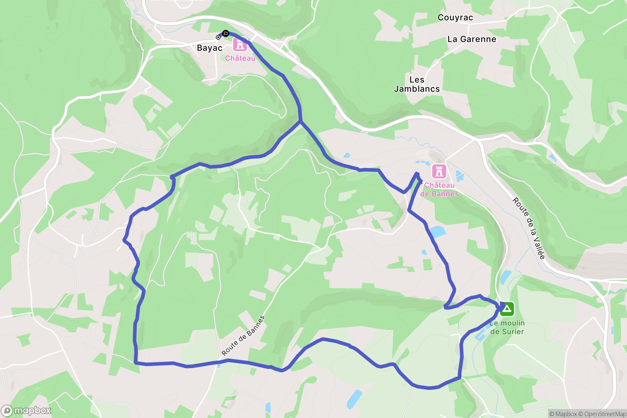 Bayac : carte du parcours de randonnée - France