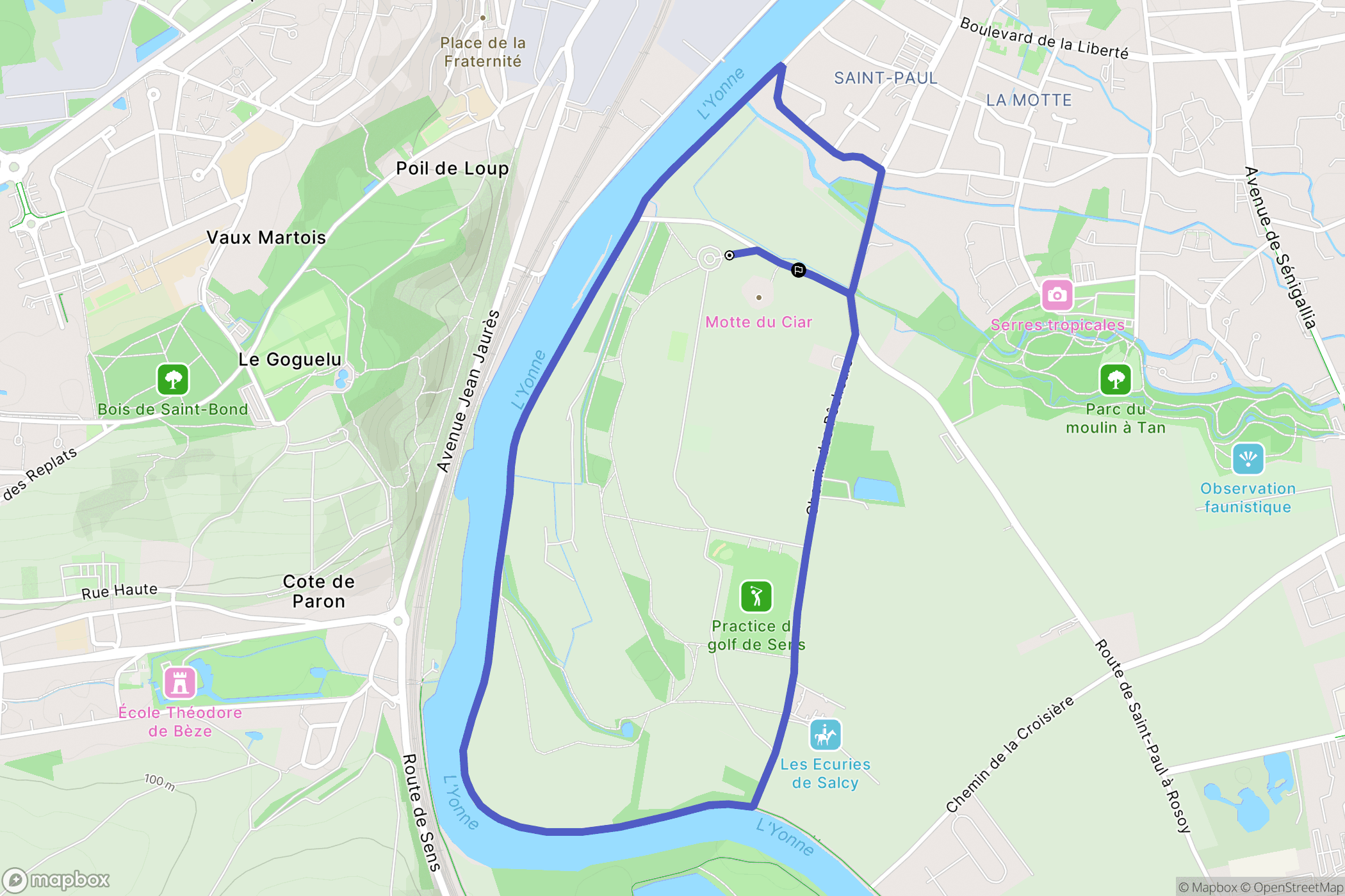 Sens : carte du parcours de randonnée - France