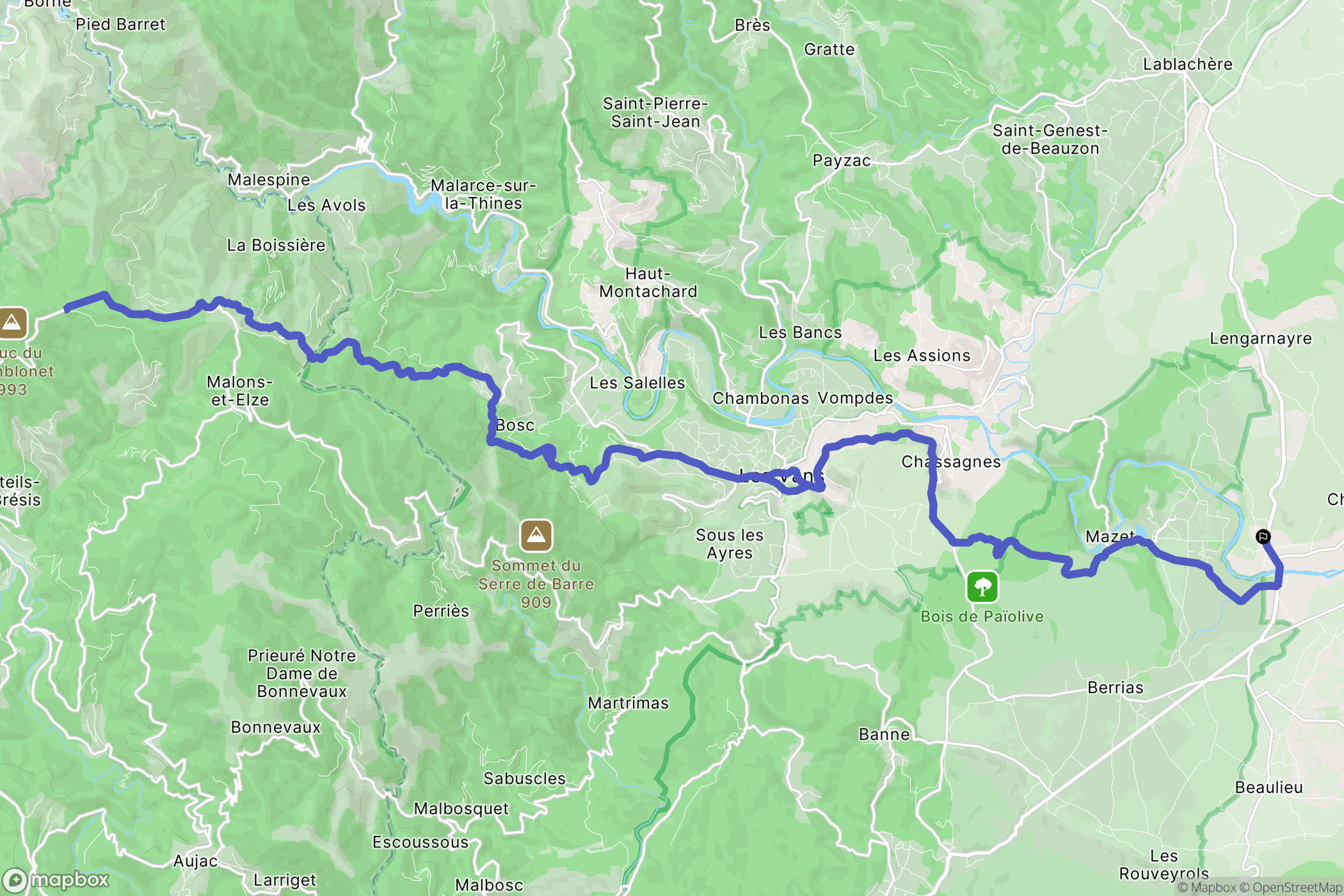 Chandolas : carte du parcours de randonnée - France