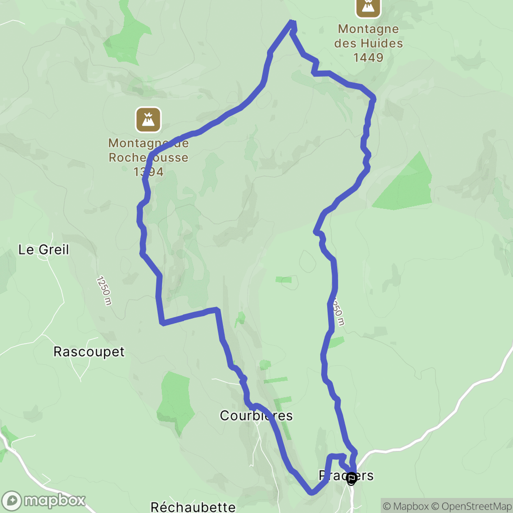 Pradiers : carte du parcours de randonnée - France