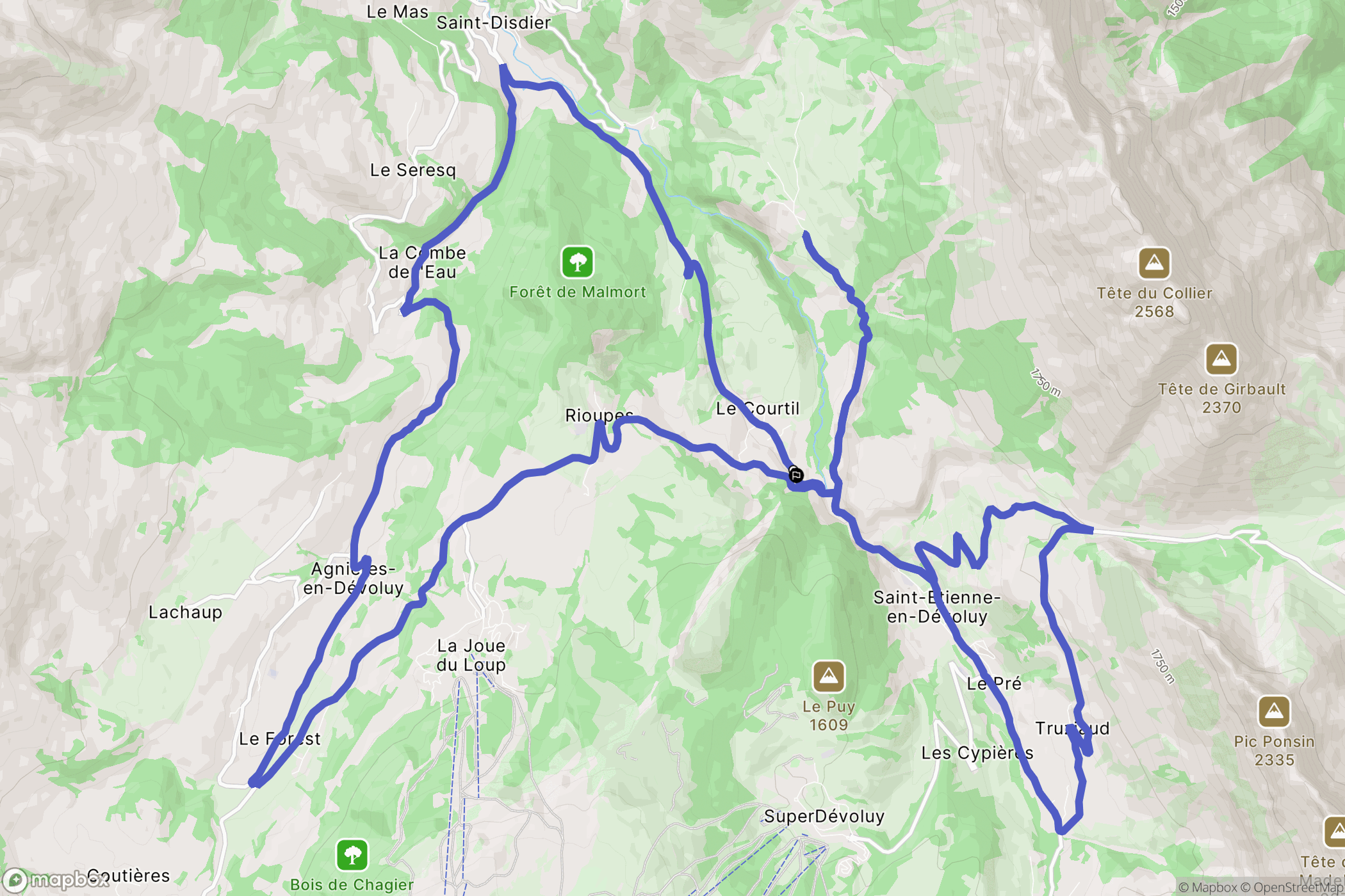 Le Dévoluy : carte du parcours de randonnée - France
