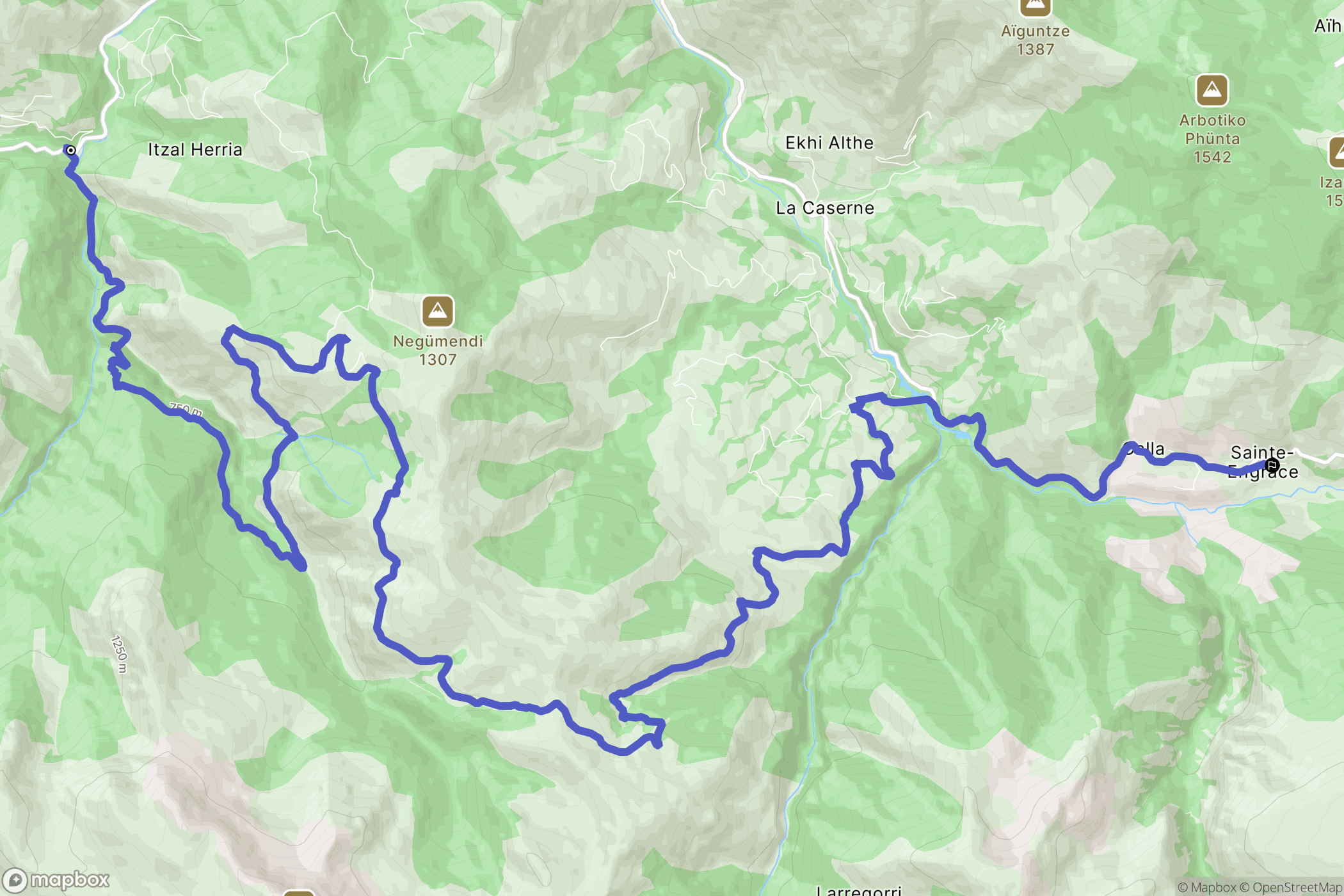 Larrau : carte du parcours de randonnée - France