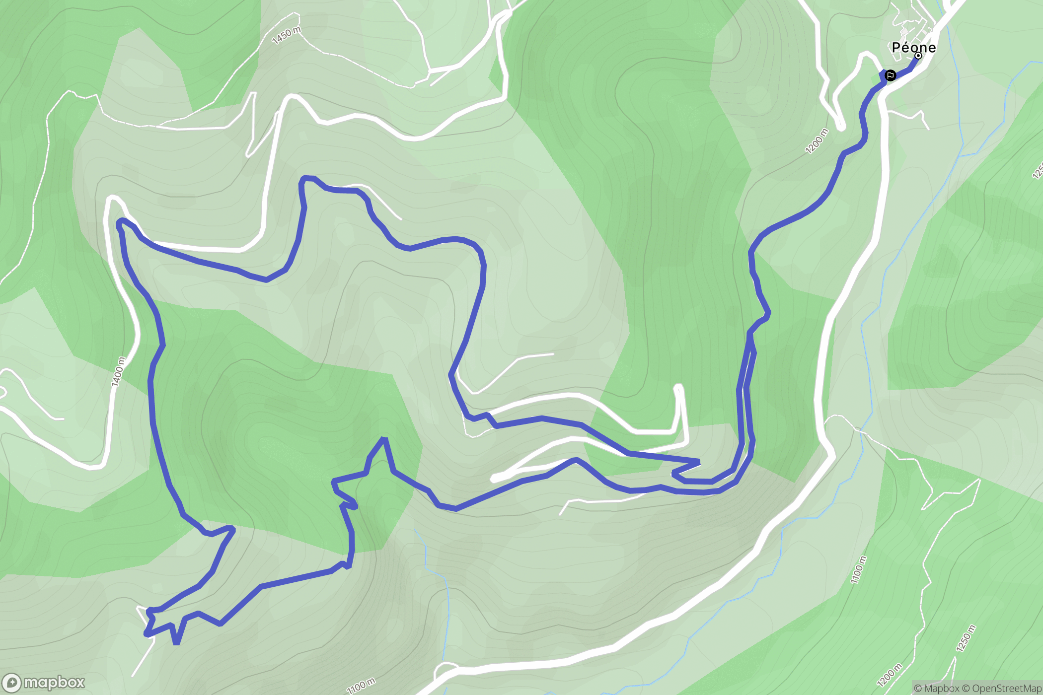 Péone : carte du parcours de randonnée - France