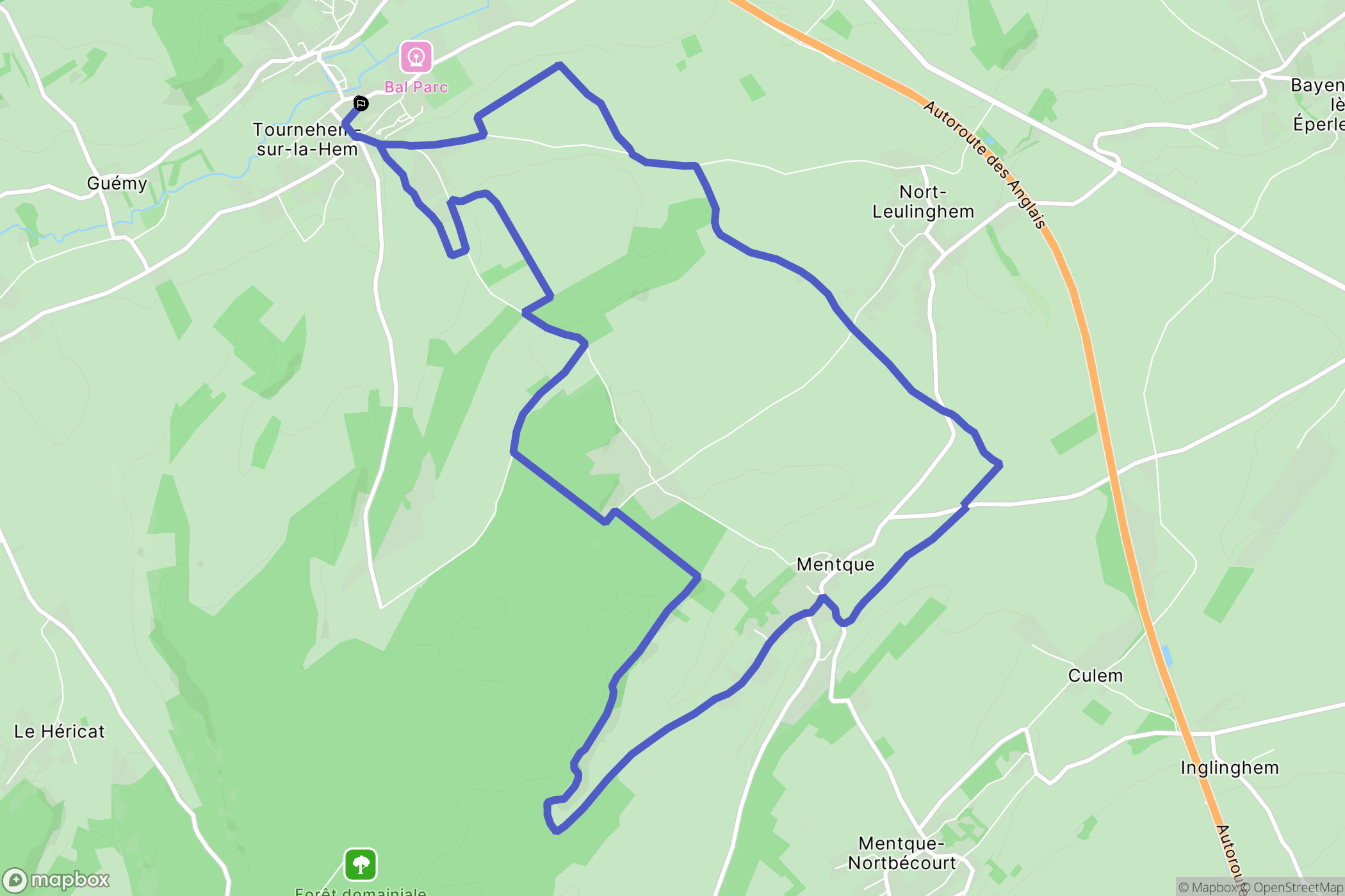 Tournehem-sur-la-Hem : carte du parcours de randonnée - France