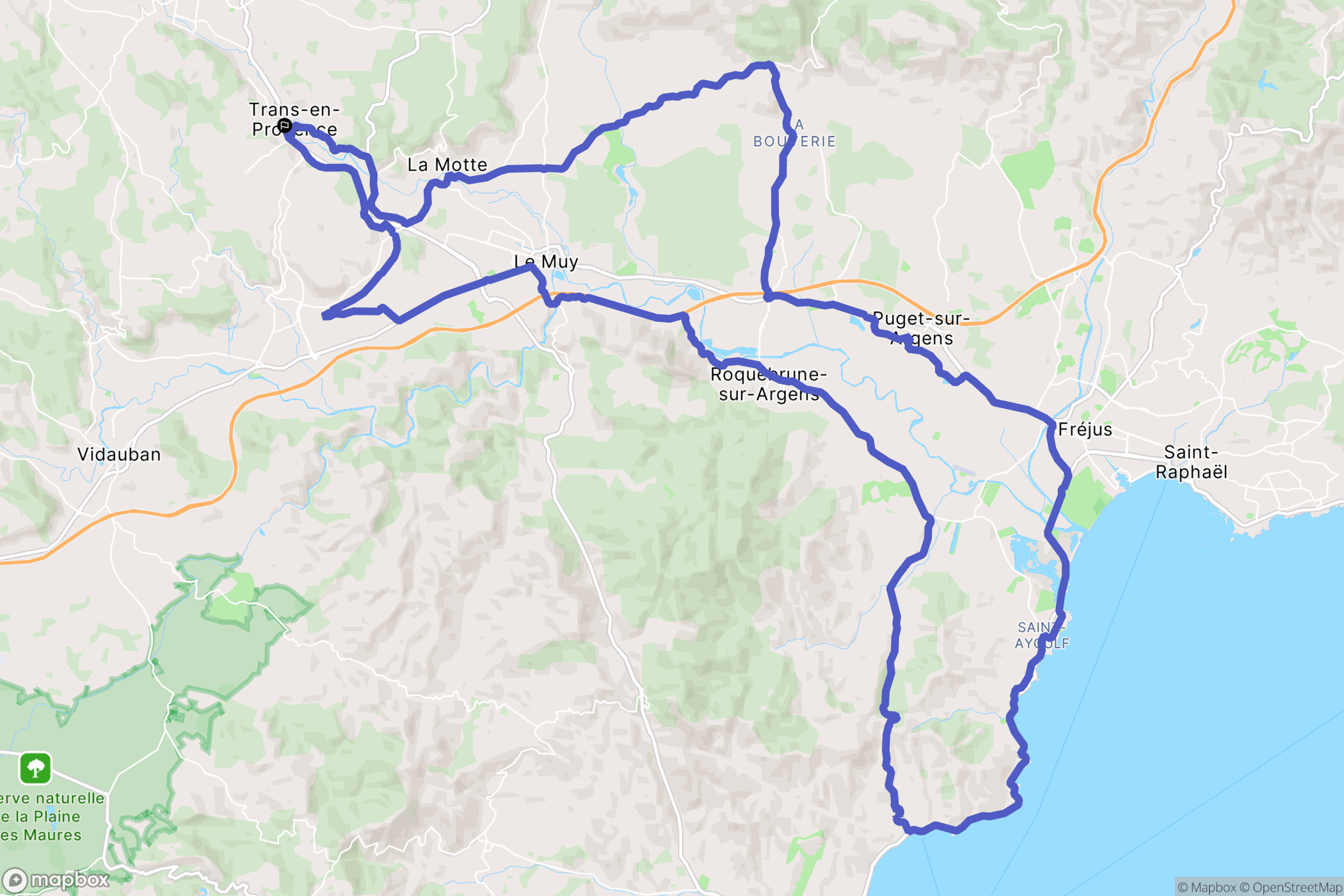 Vidauban : carte du parcours de randonnée - France