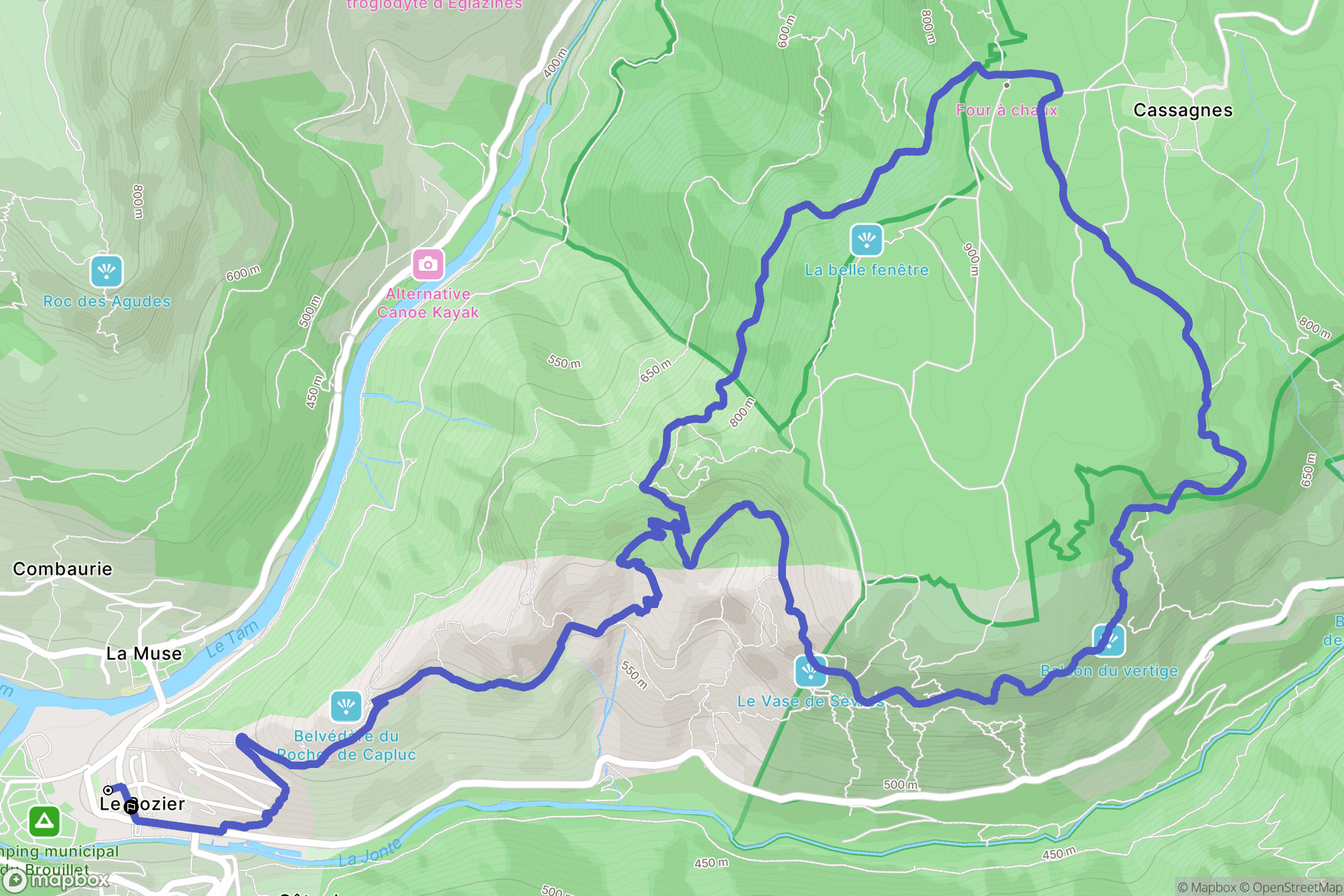 Le Rozier : carte du parcours de randonnée - France