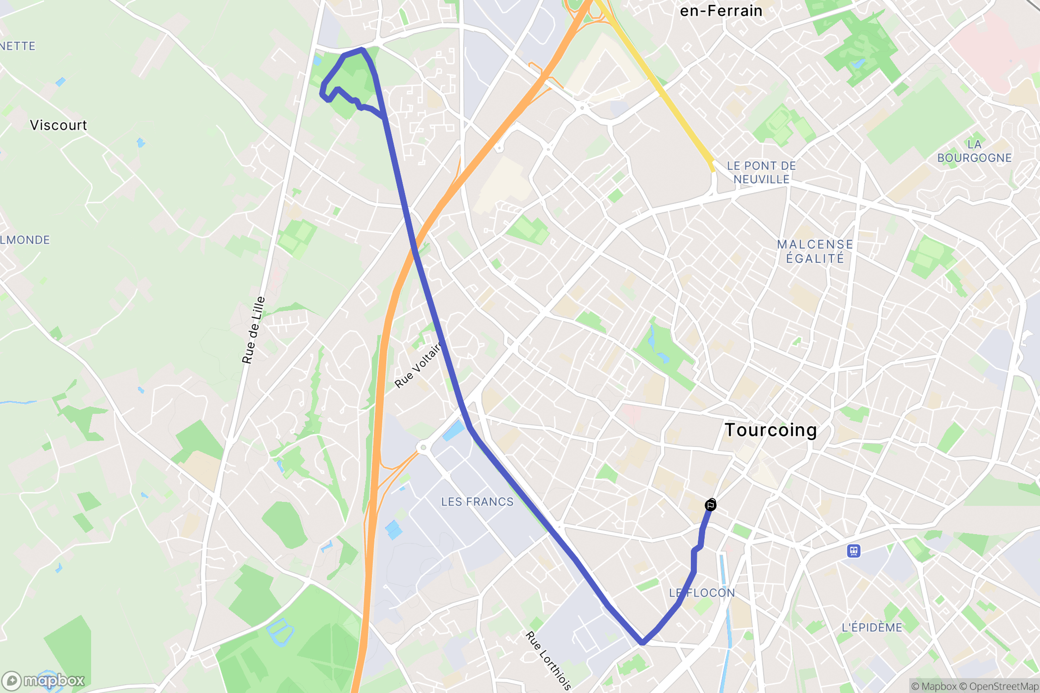 Tourcoing : carte du parcours de randonnée - France