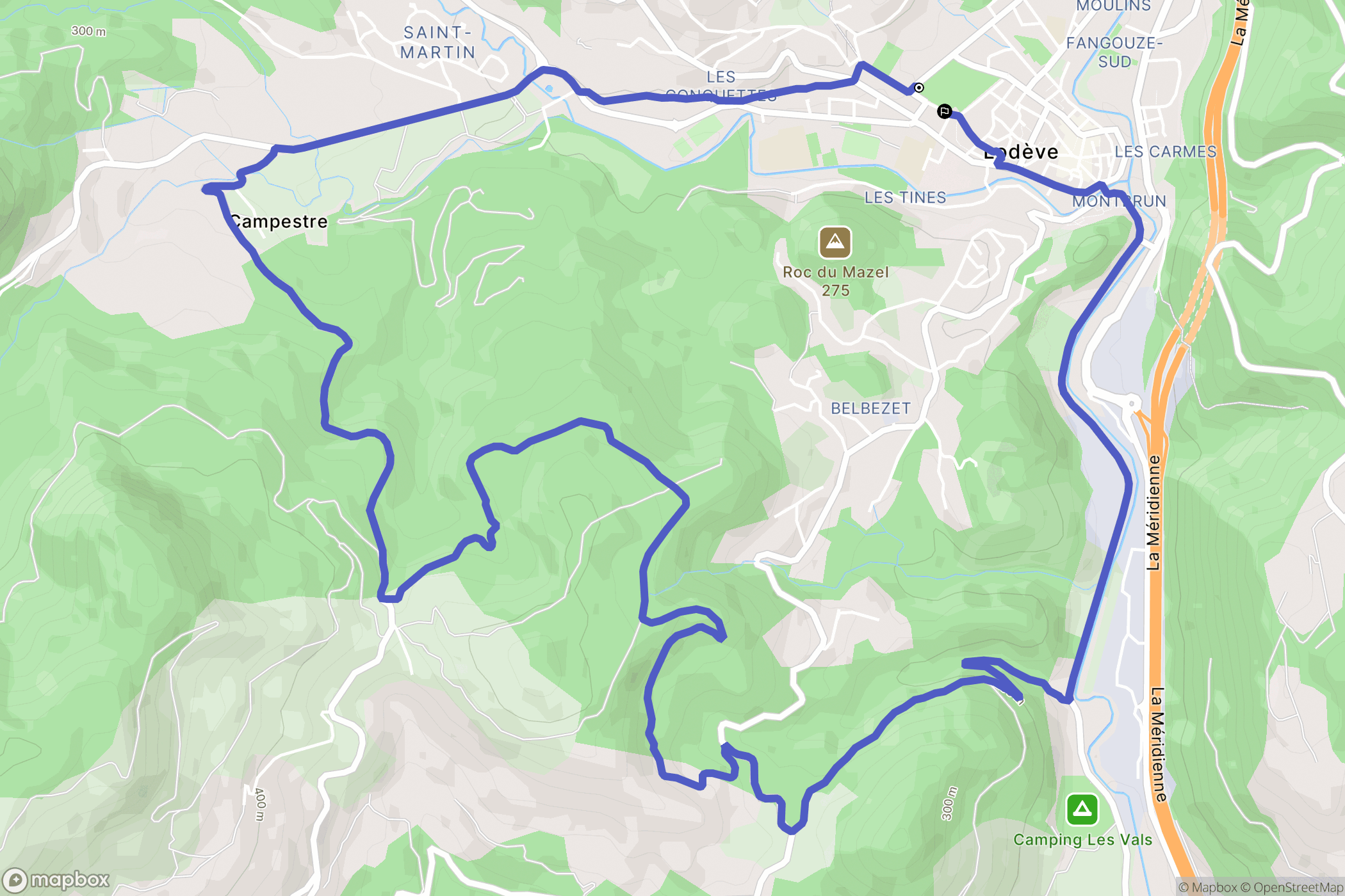 Lodève : carte du parcours de randonnée - France