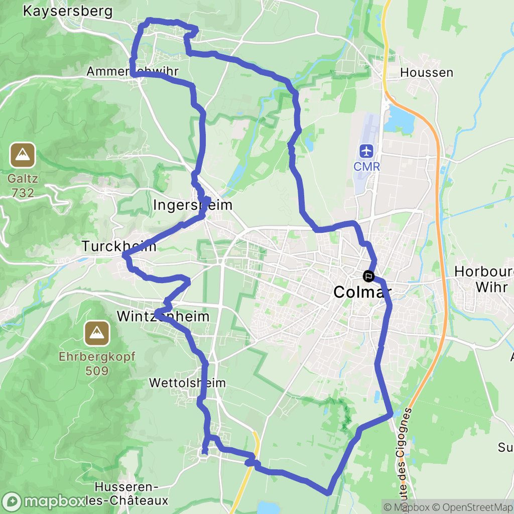 Colmar : carte du parcours de randonnée - France