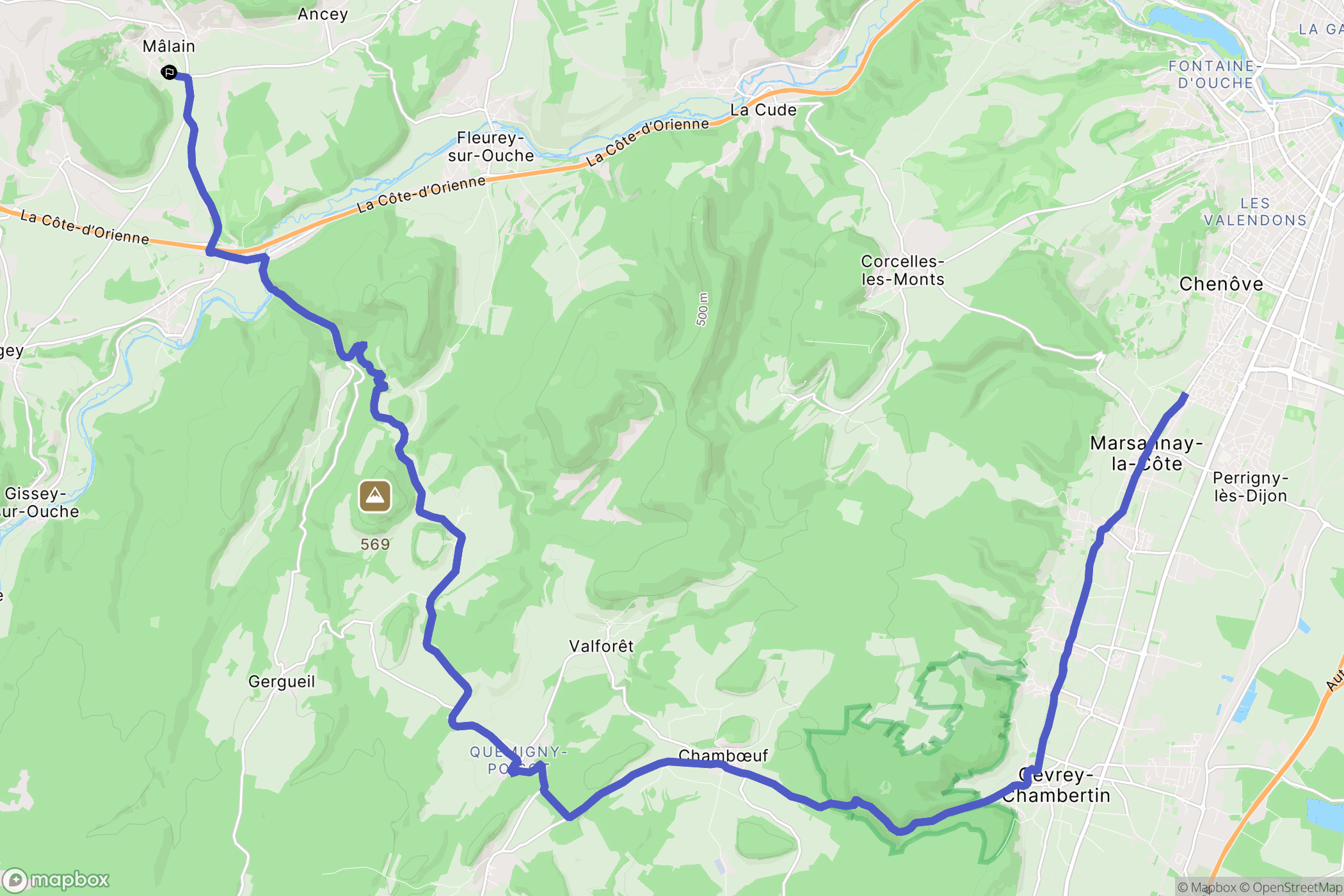 Mâlain : carte du parcours de randonnée - France
