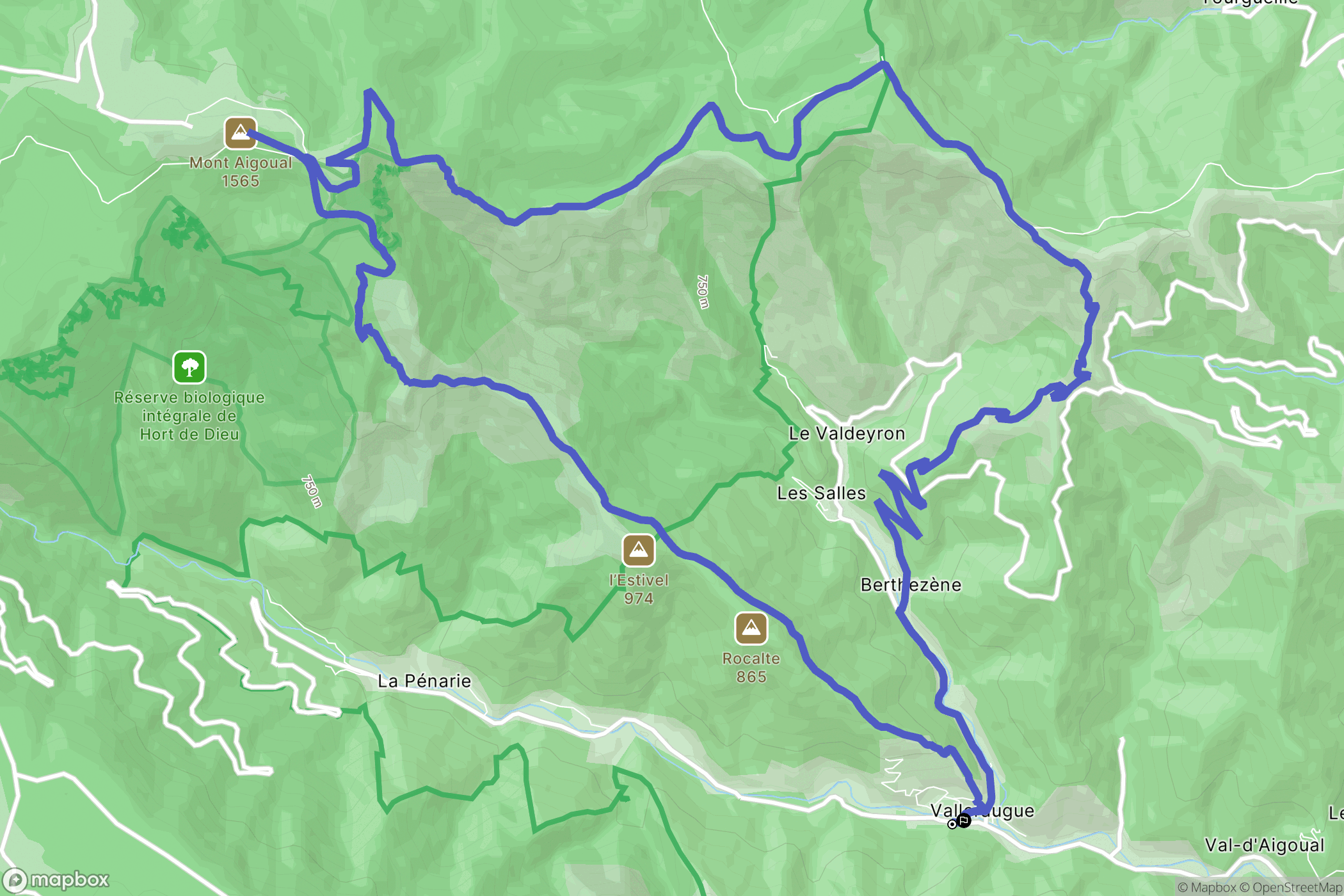Val-d'Aigoual : carte du parcours de randonnée - France