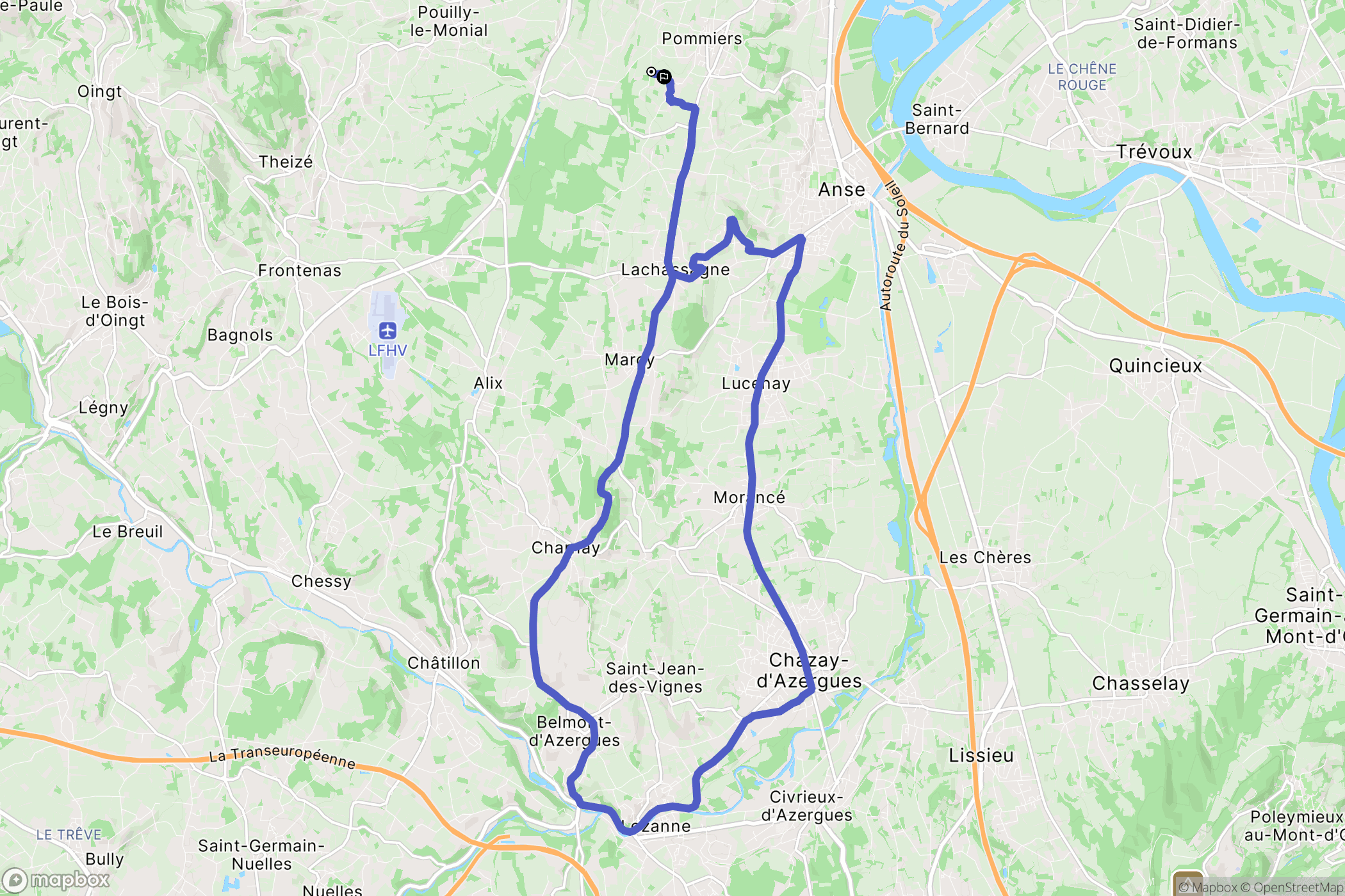 Pommiers : carte du parcours de randonnée - France