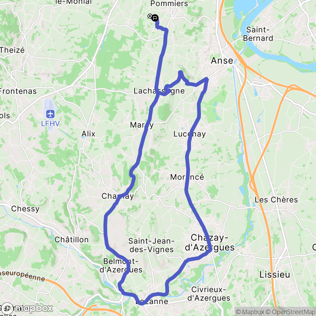 Pommiers : carte du parcours de randonnée - France