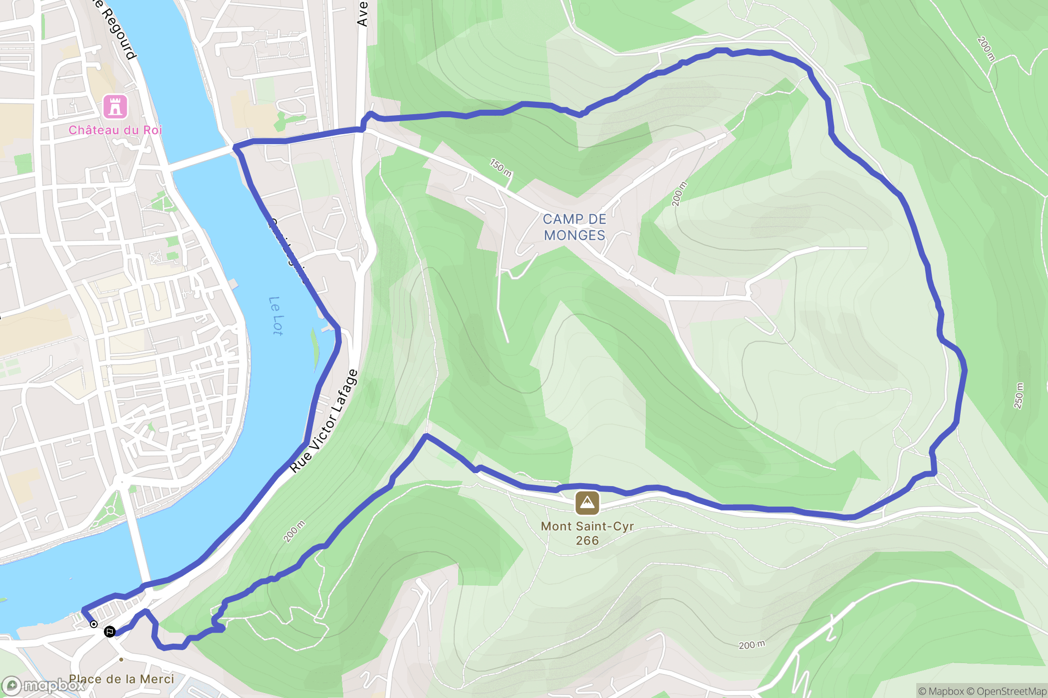 Cahors : carte du parcours de randonnée - France