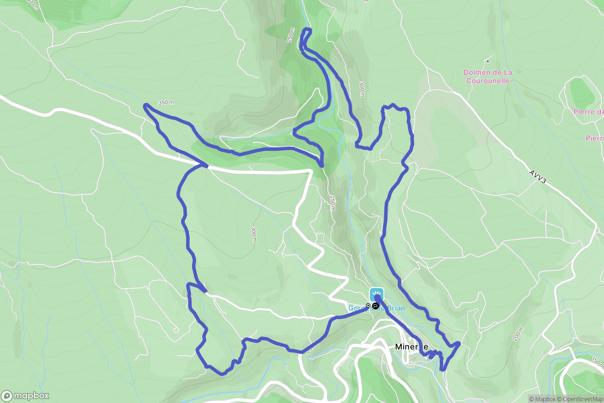 Minerve : carte du parcours de randonnée - France