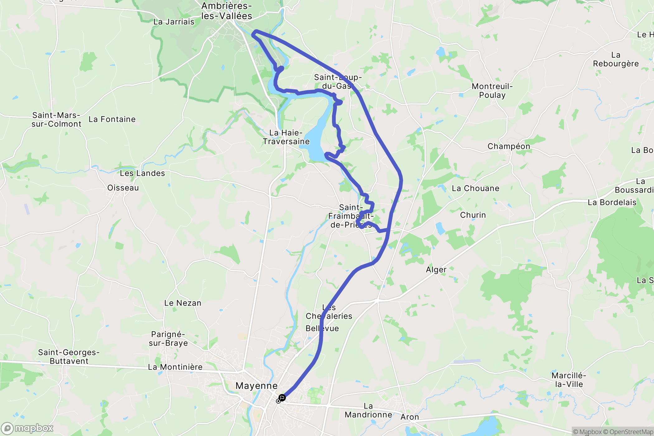 Mayenne : carte du parcours de randonnée - France