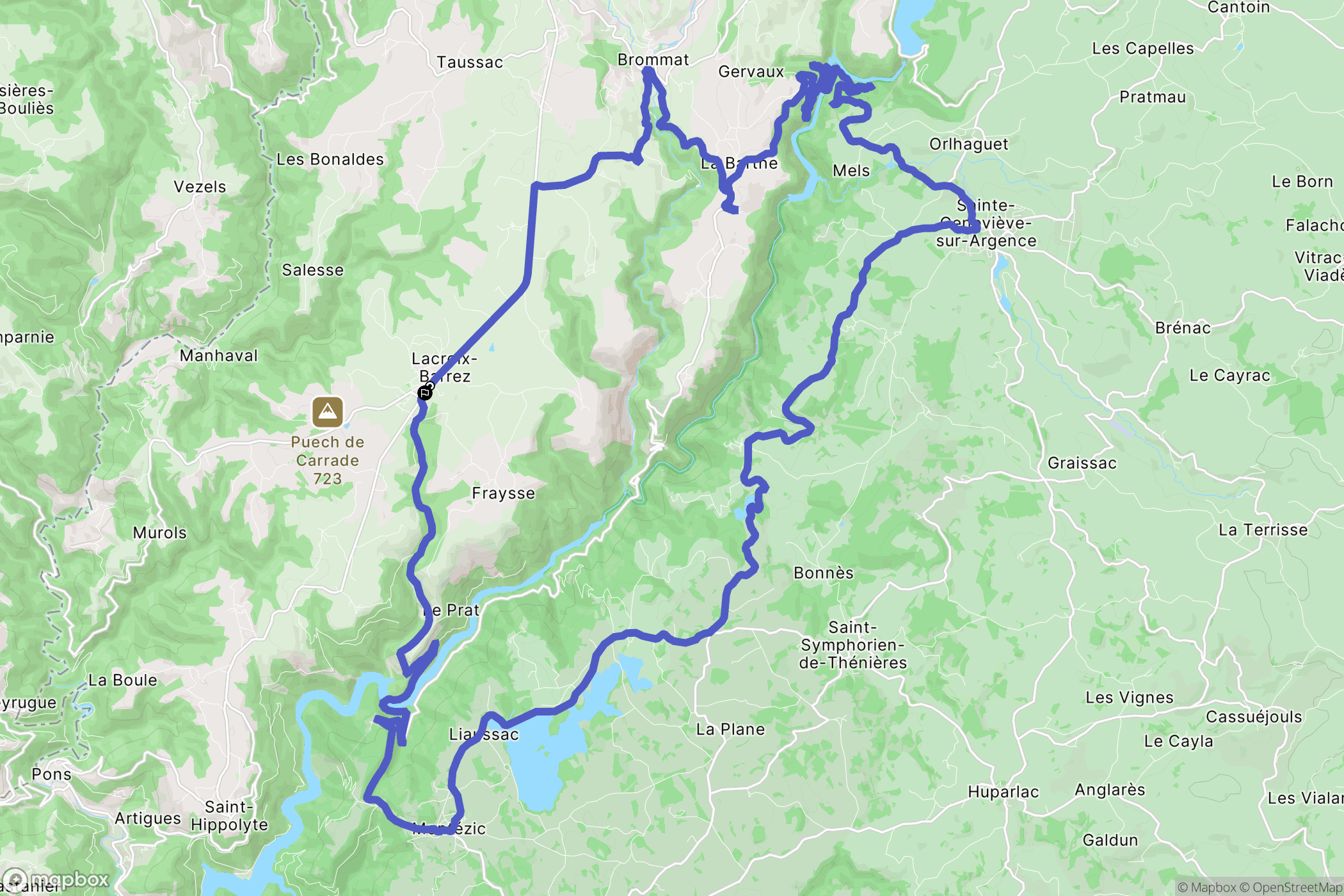 Lacroix-Barrez : carte du parcours de randonnée - France