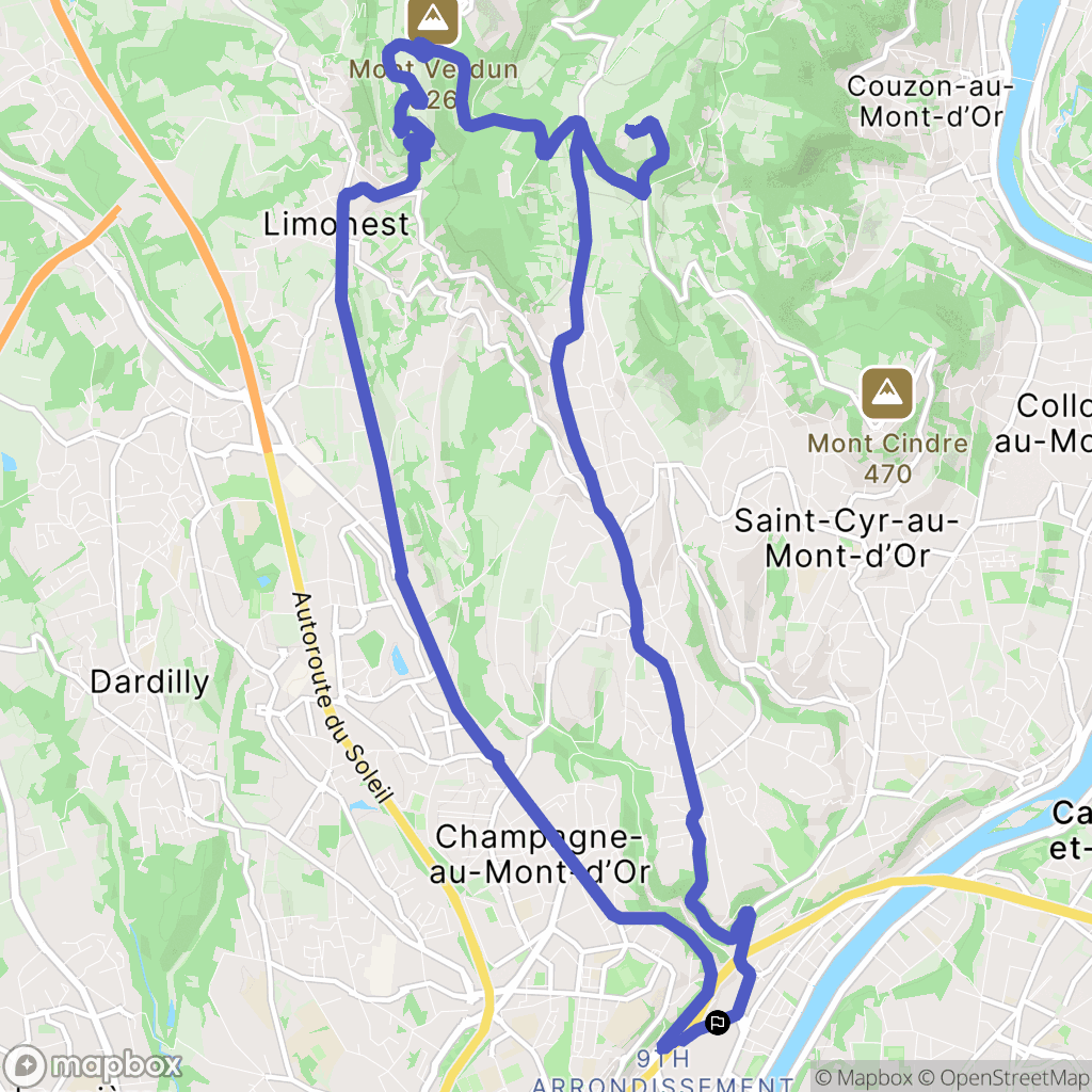 Lyon : carte du parcours de randonnée - France