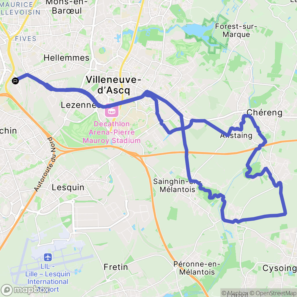 Lille : carte du parcours de randonnée - France
