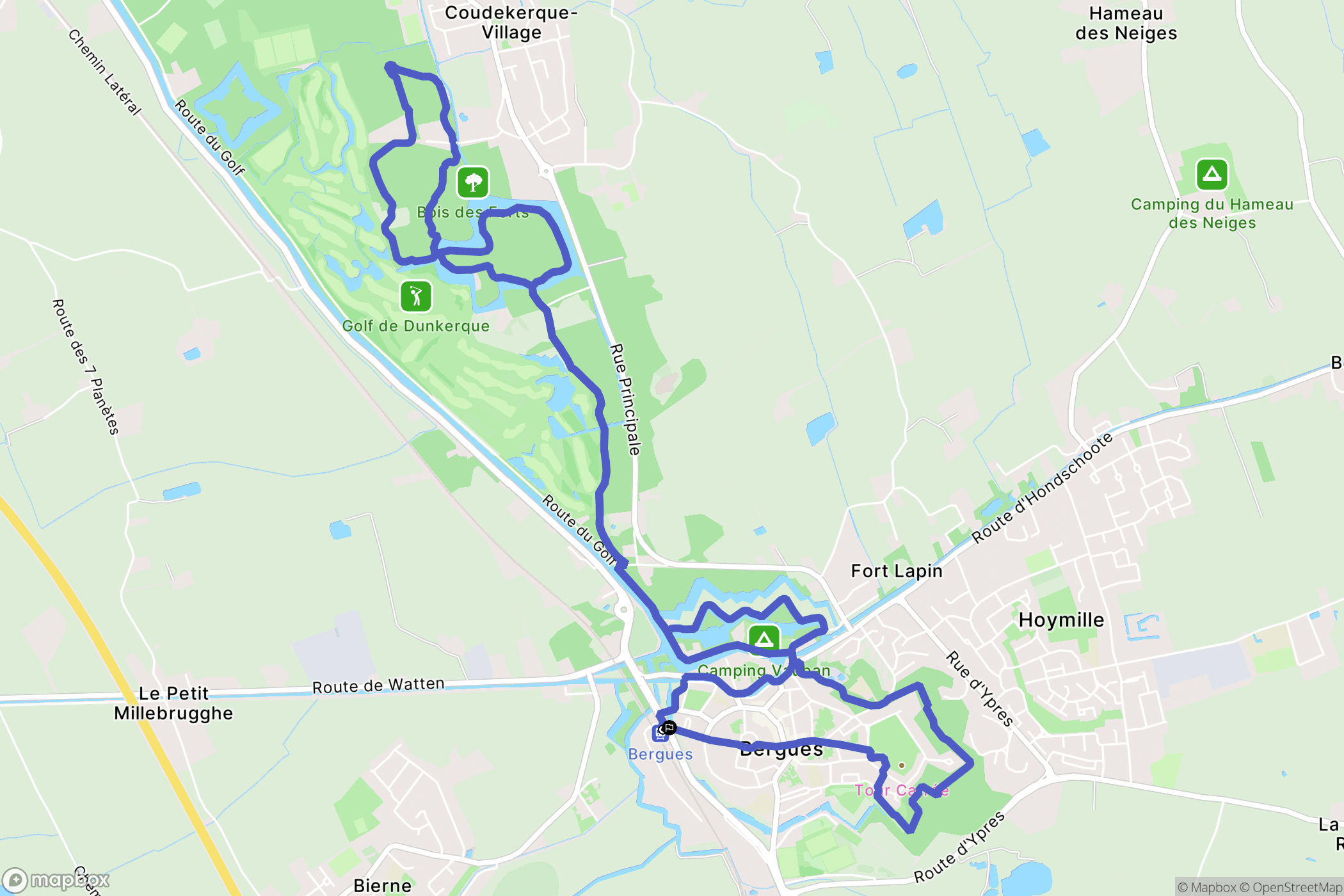 Bergues : carte du parcours de randonnée - France