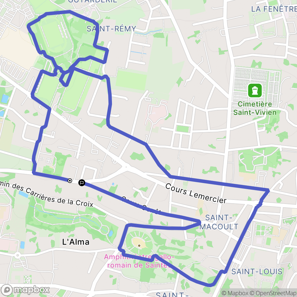 Saintes : carte du parcours de randonnée - France