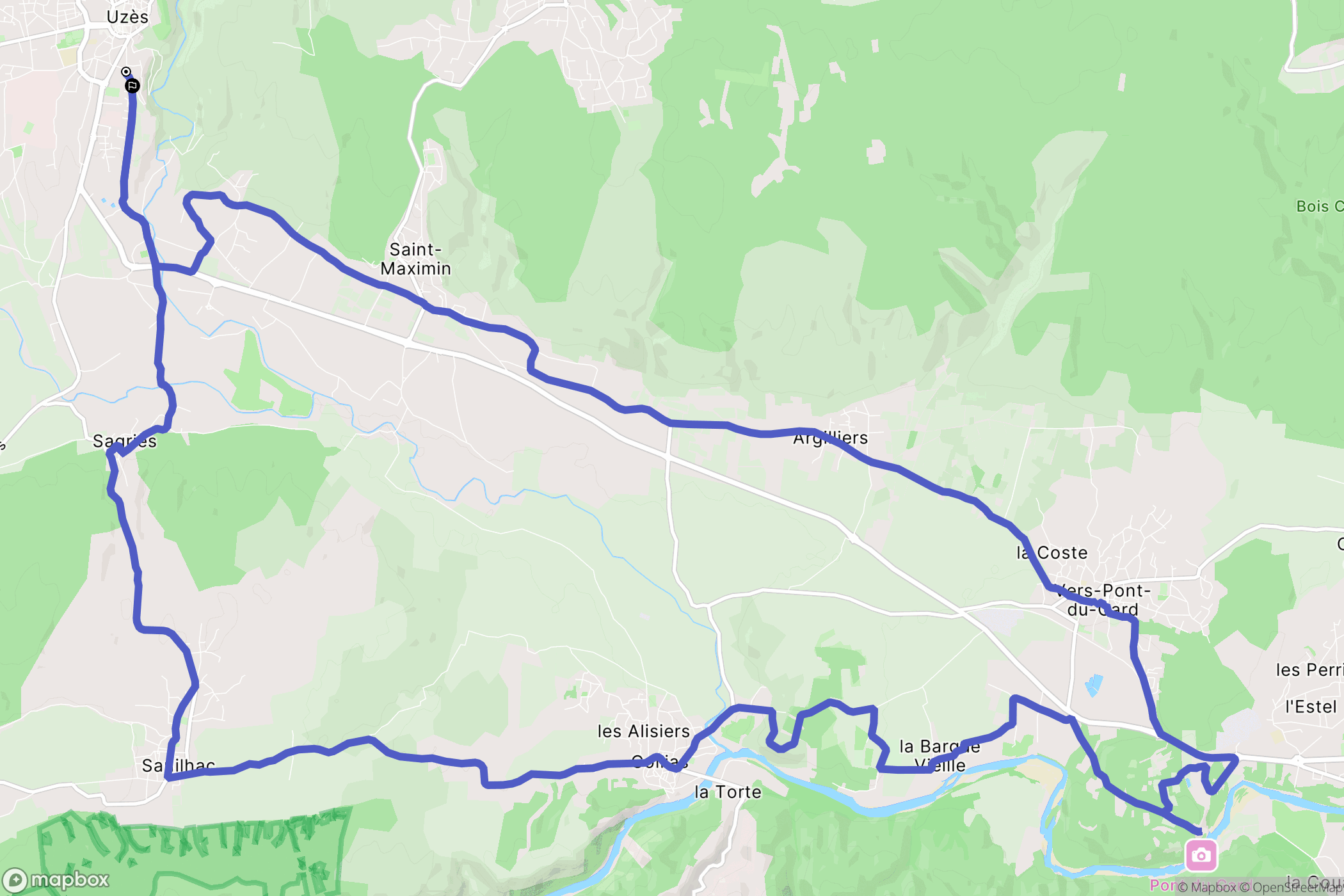 Uzès : carte du parcours de randonnée - France