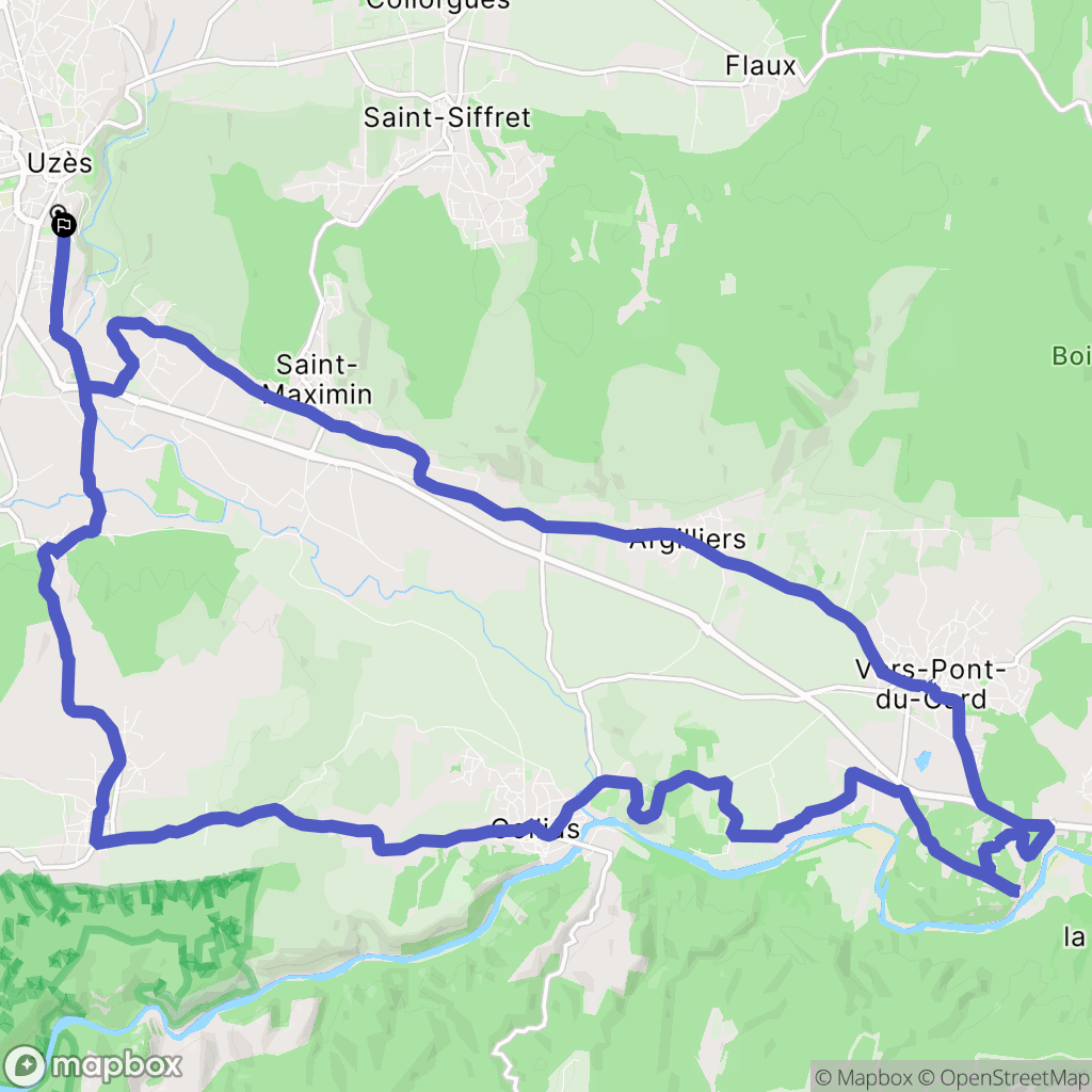 Uzès : carte du parcours de randonnée - France