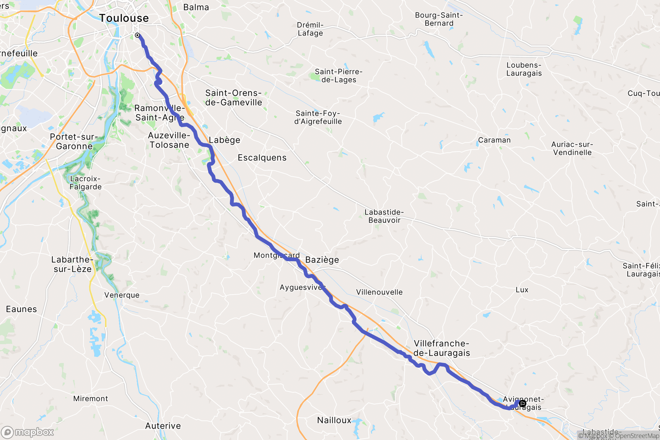 Toulouse : carte du parcours de randonnée - France