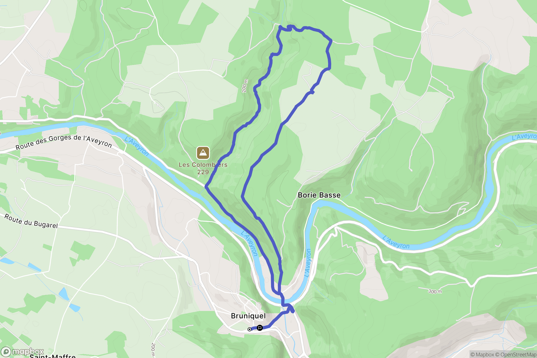 Bruniquel : carte du parcours de randonnée - France