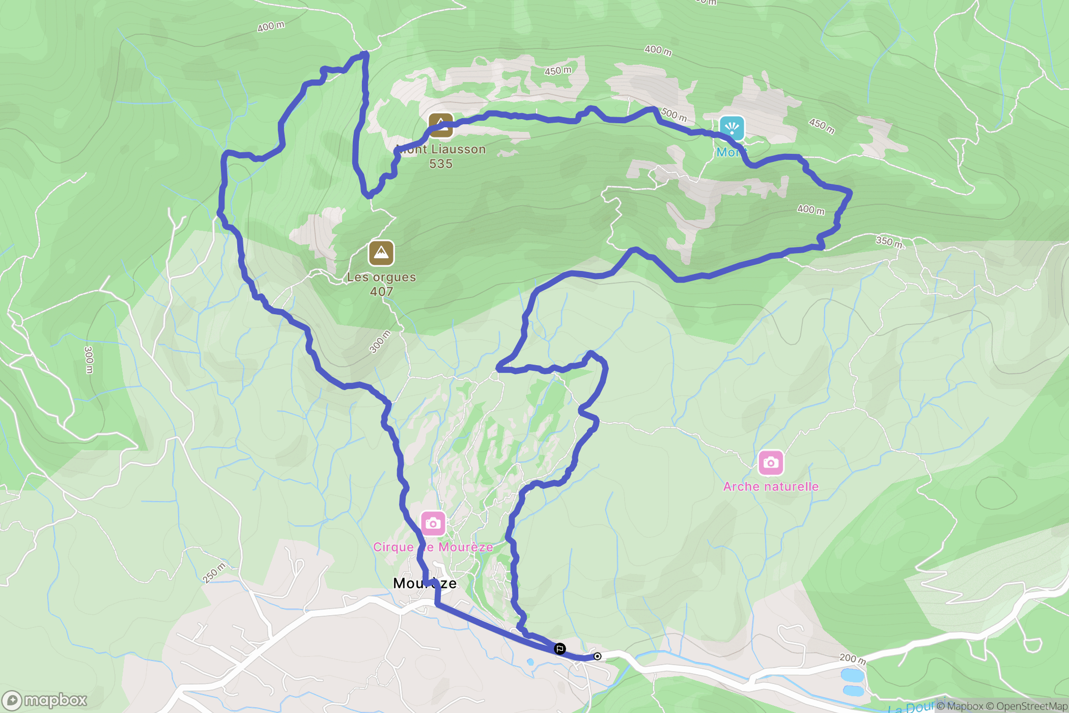 Mourèze : carte du parcours de randonnée - France
