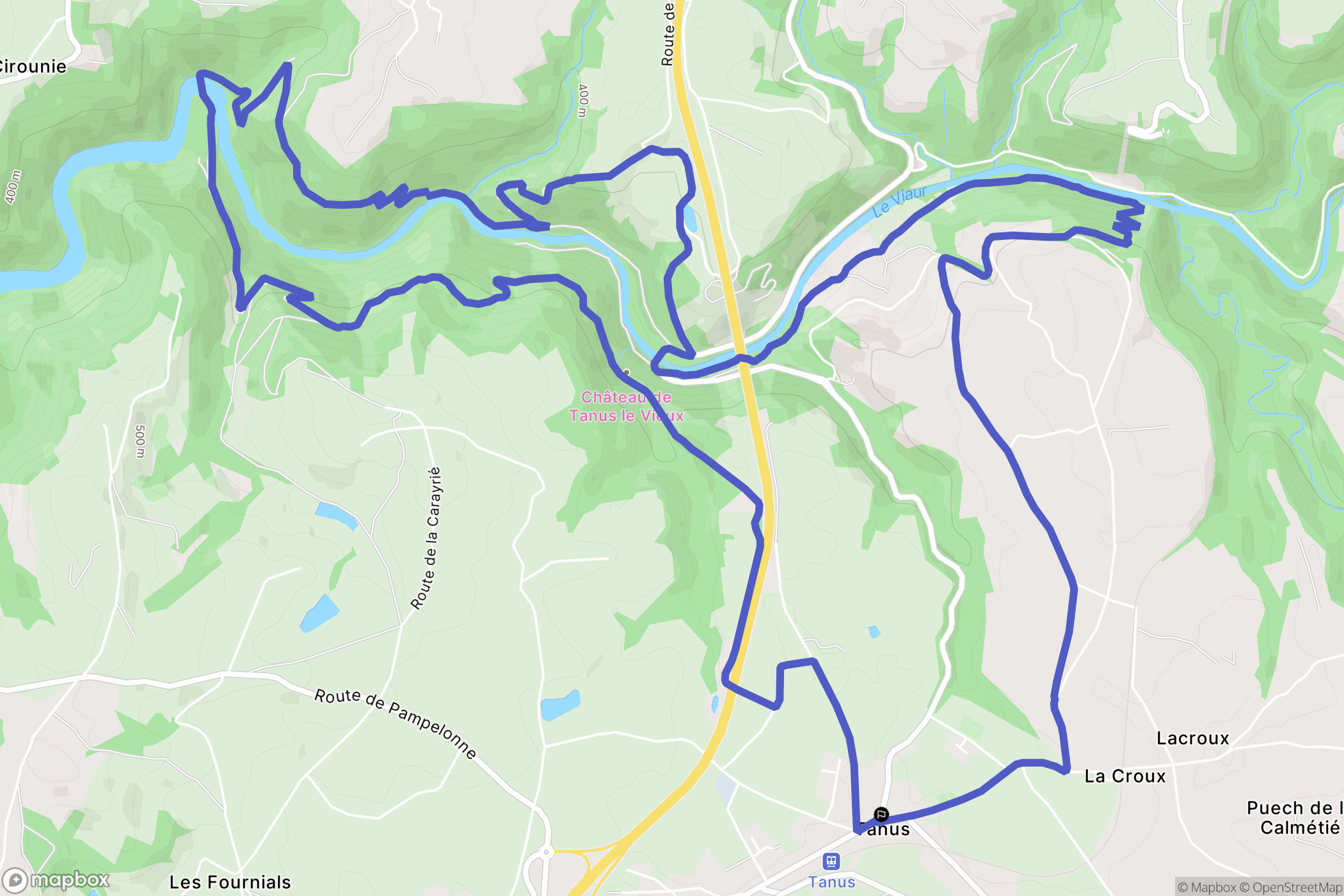 Tanus : carte du parcours de randonnée - France