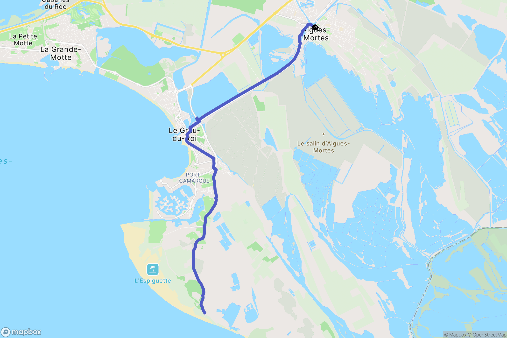 Aigues-Mortes : carte du parcours de randonnée - France