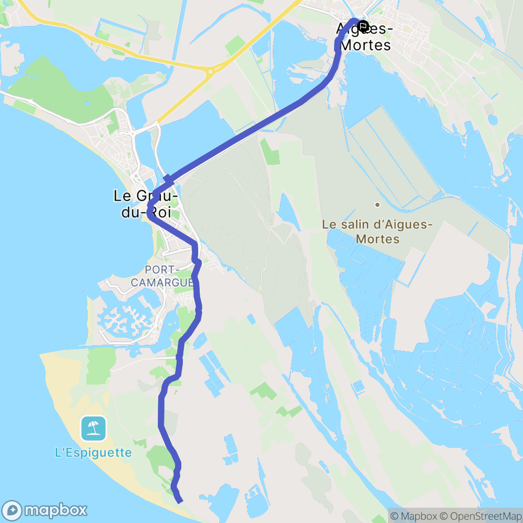 Aigues-Mortes : carte du parcours de randonnée - France