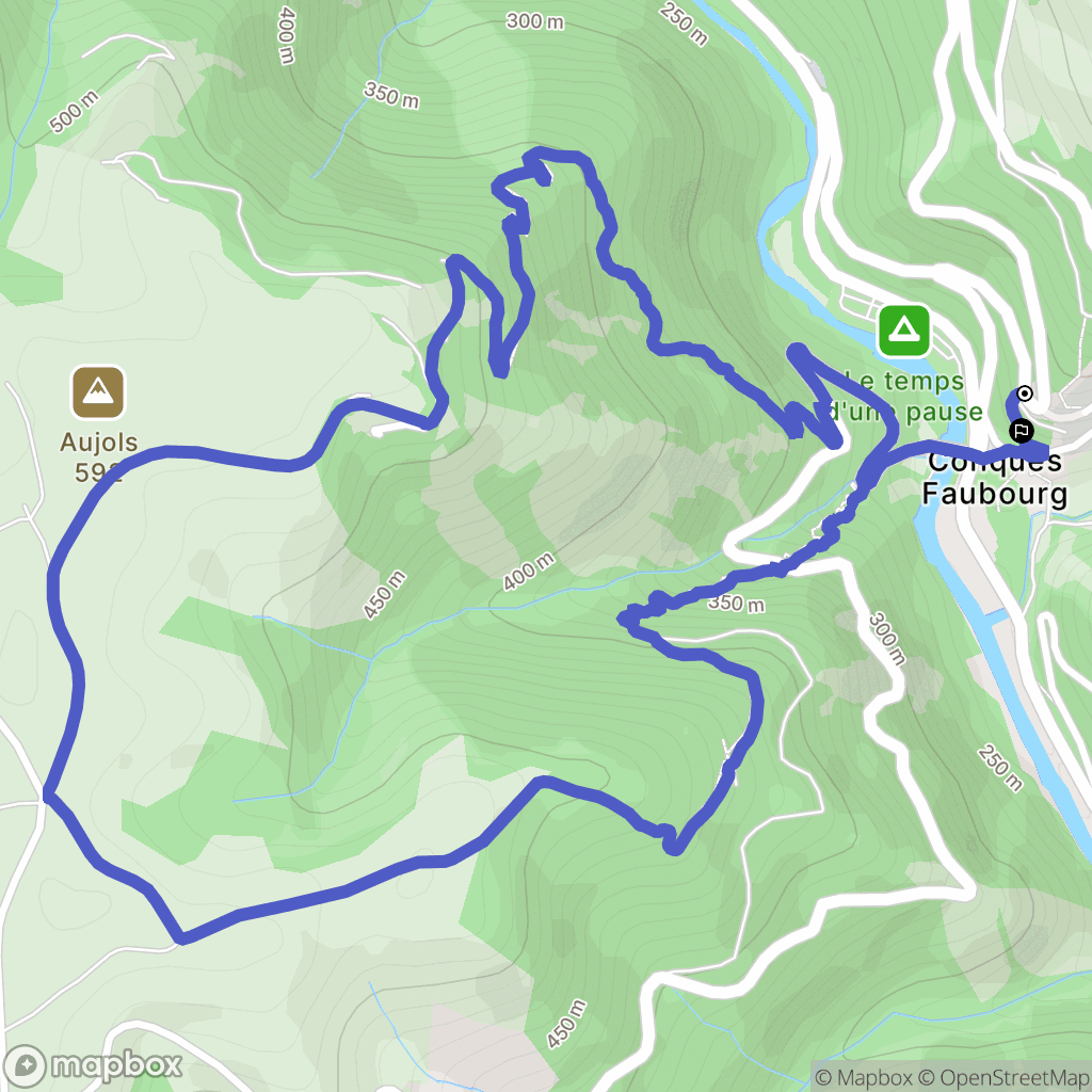 Conques-en-Rouergue : carte du parcours de randonnée - France